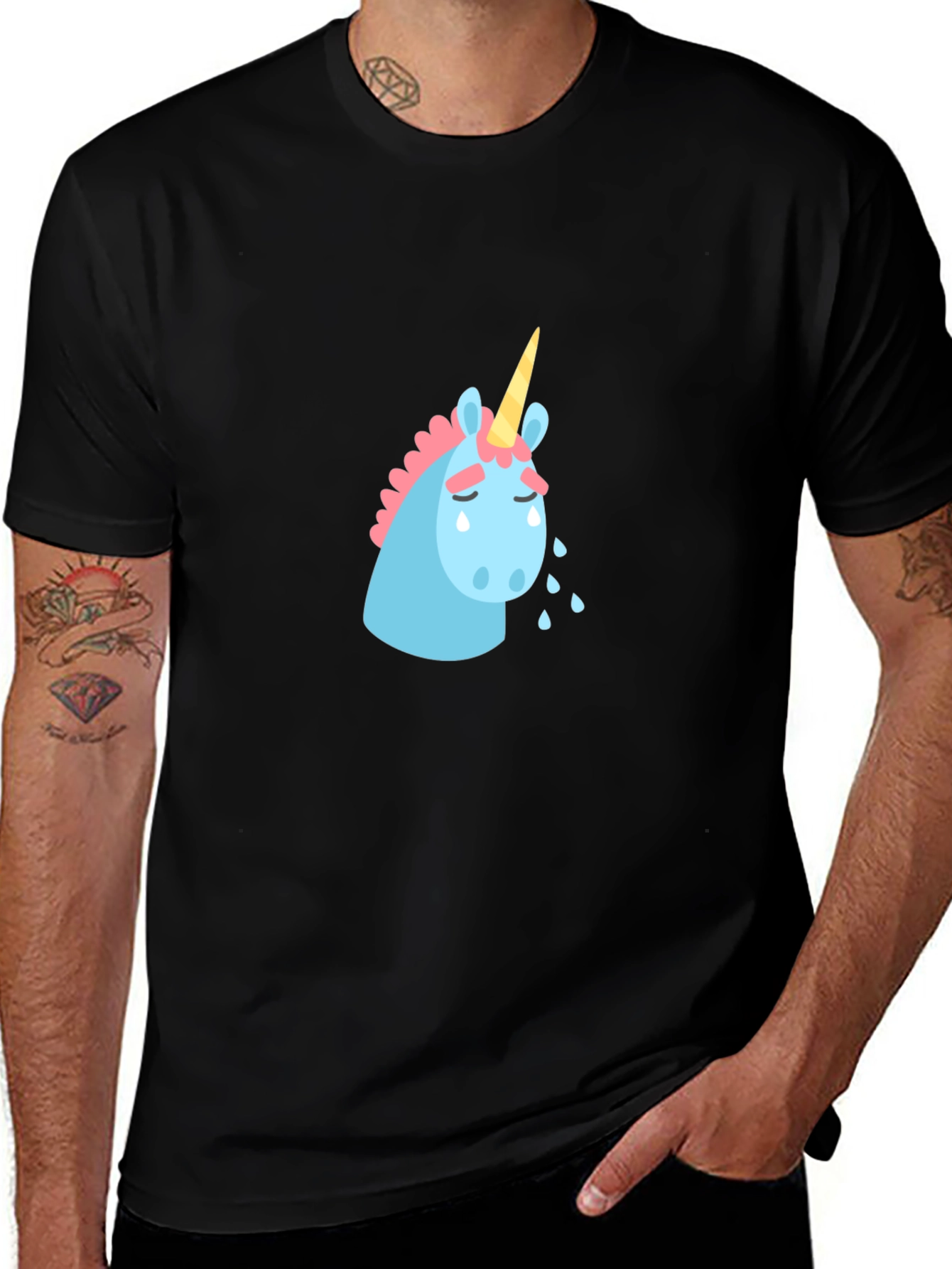 Variant 9 of Sad Unicorn Graphic Tee - Black Cotton T-Shirt