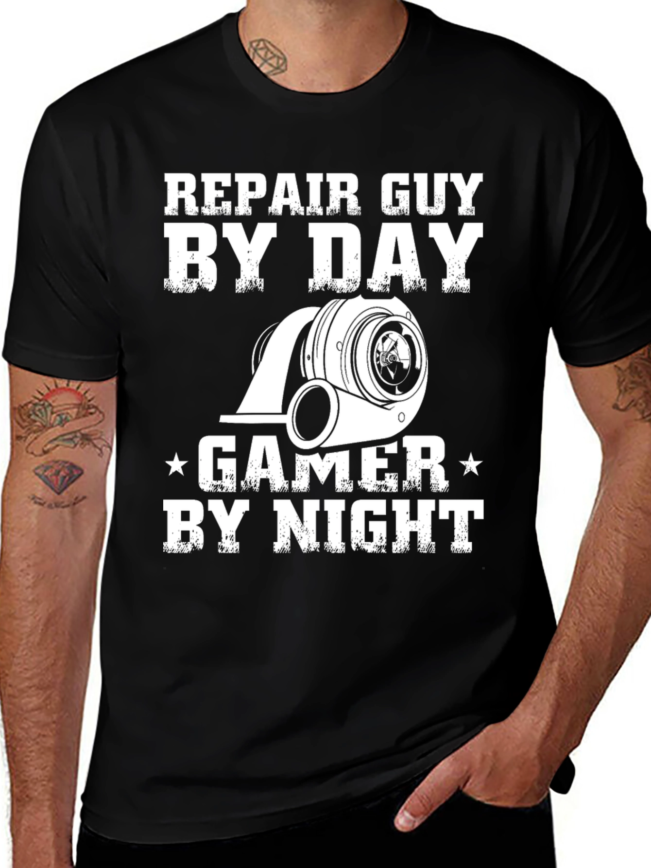Repair Guy By Day Gamer By Night Black T-Shirt