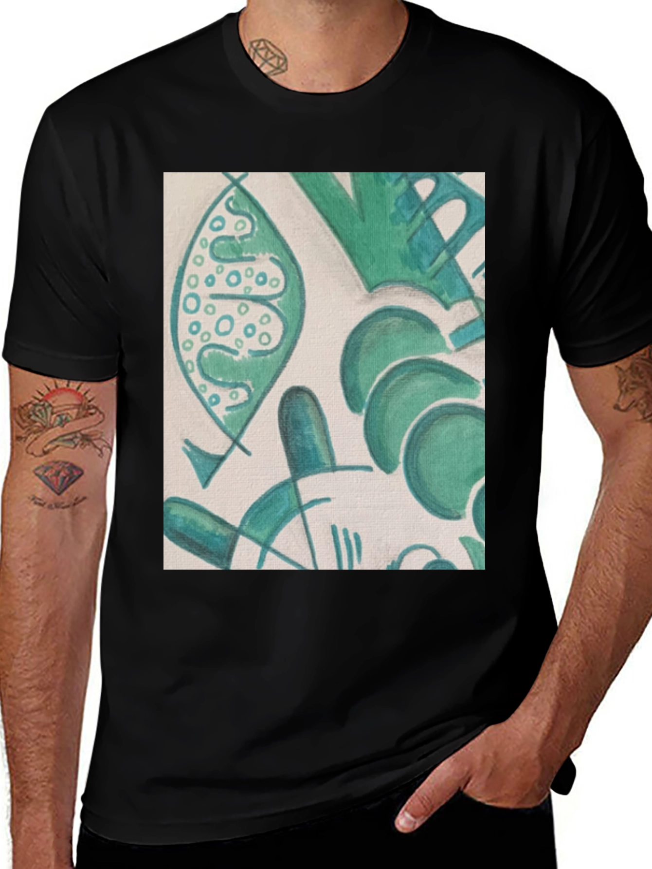 Variant 30 of Abstract Green Pattern Black T-Shirt