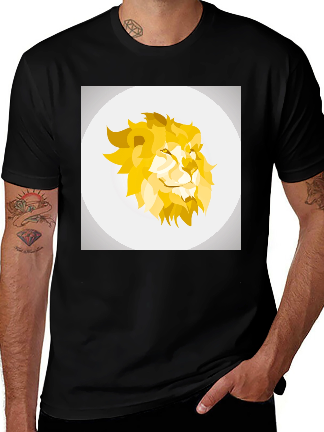 Variant 26 of Geometric Lion Head Graphic Tee - Black