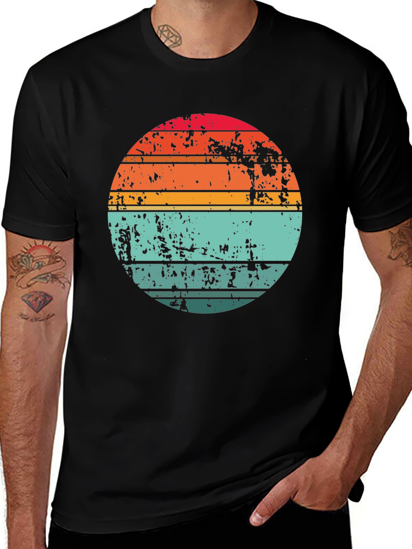 Variant 5 of Retro Sunset Graphic Tee - Distressed Circle Design