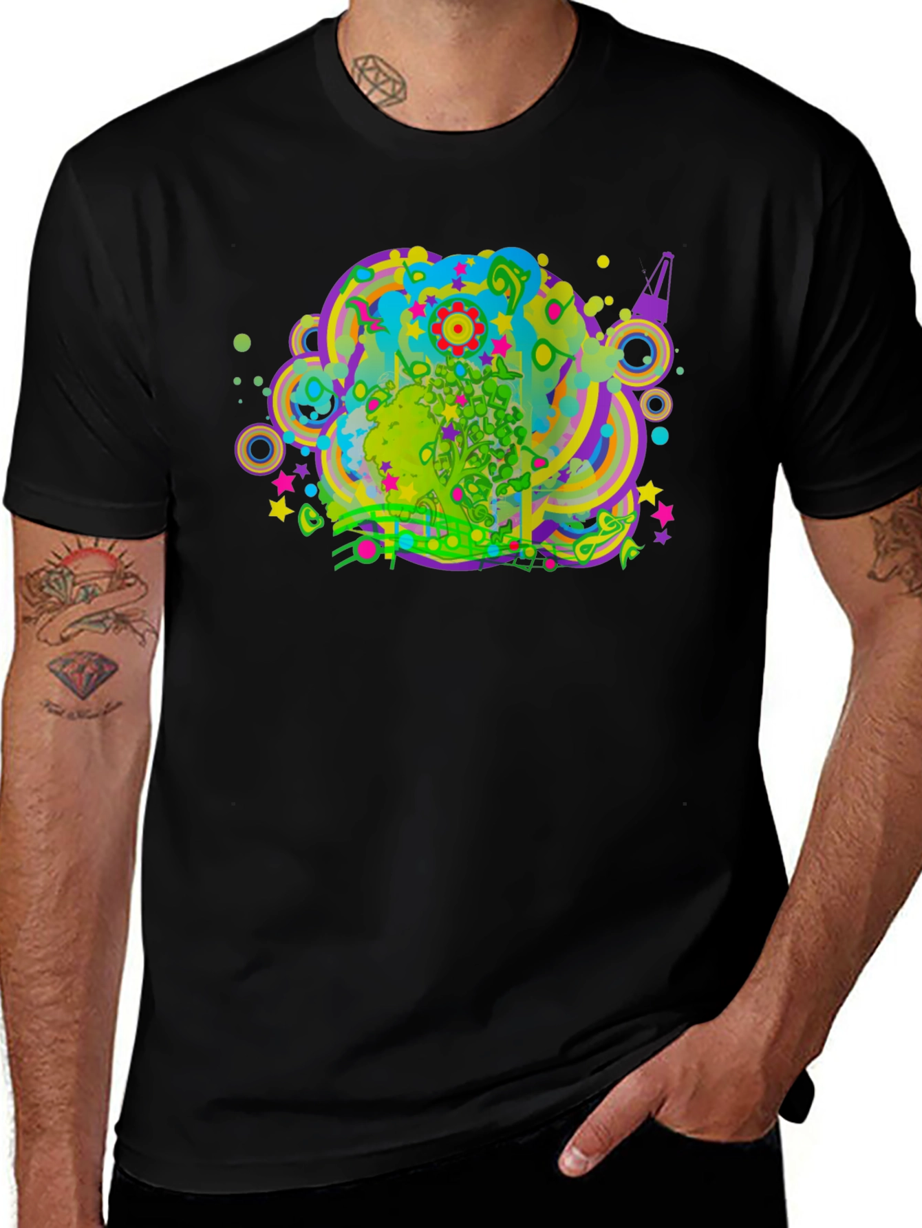 Variant 30 of Psychedelic Graphic Print Black T-Shirt