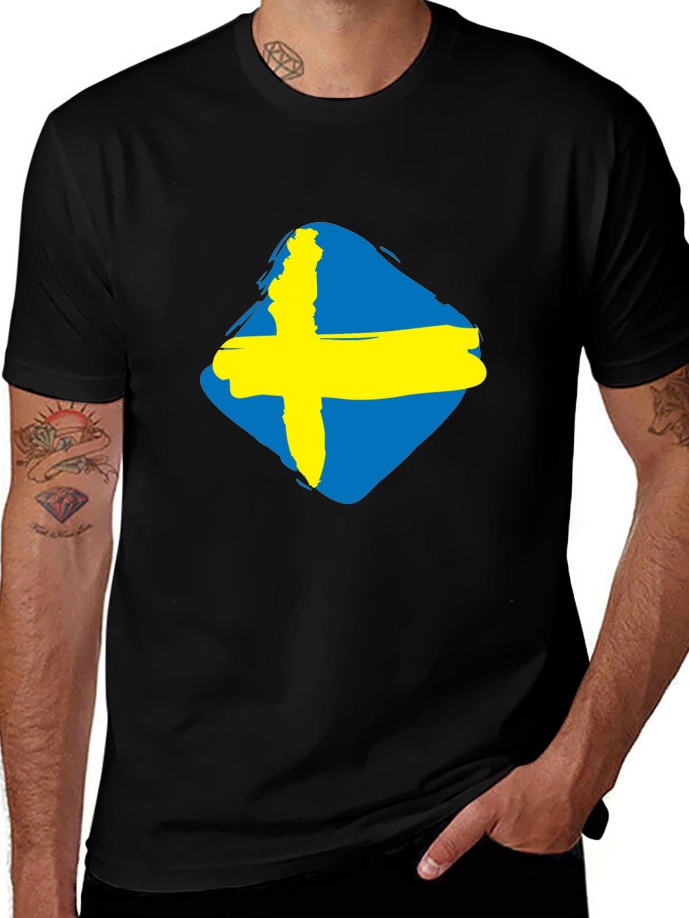 Variant 4 of Swedish Flag Graphic Tee - Distressed Style