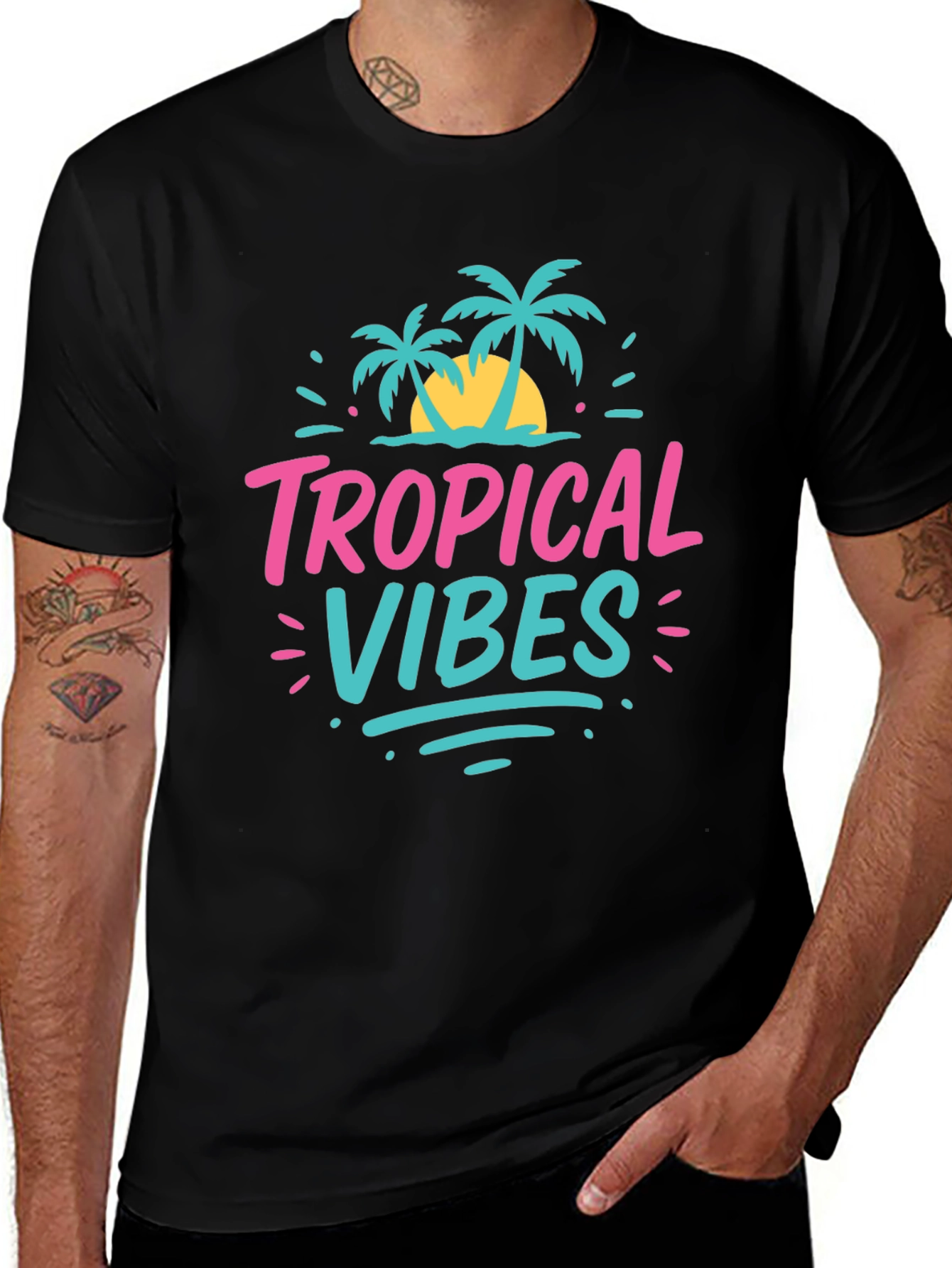 Black Tropical Vibes Graphic Tee - Summer Ready! main image