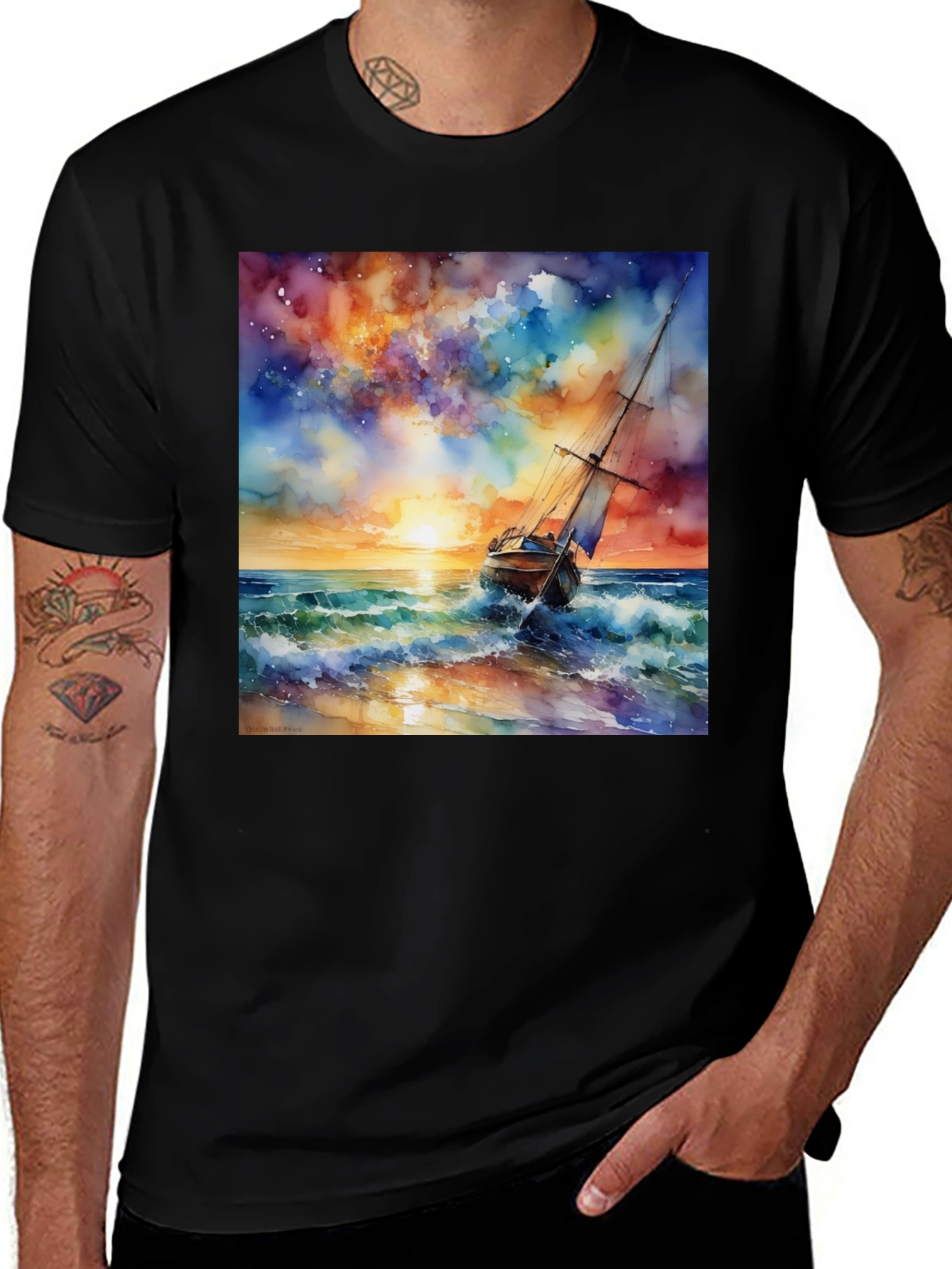 Variant 22 of Watercolor Sailboat T-Shirt - Coastal Dream