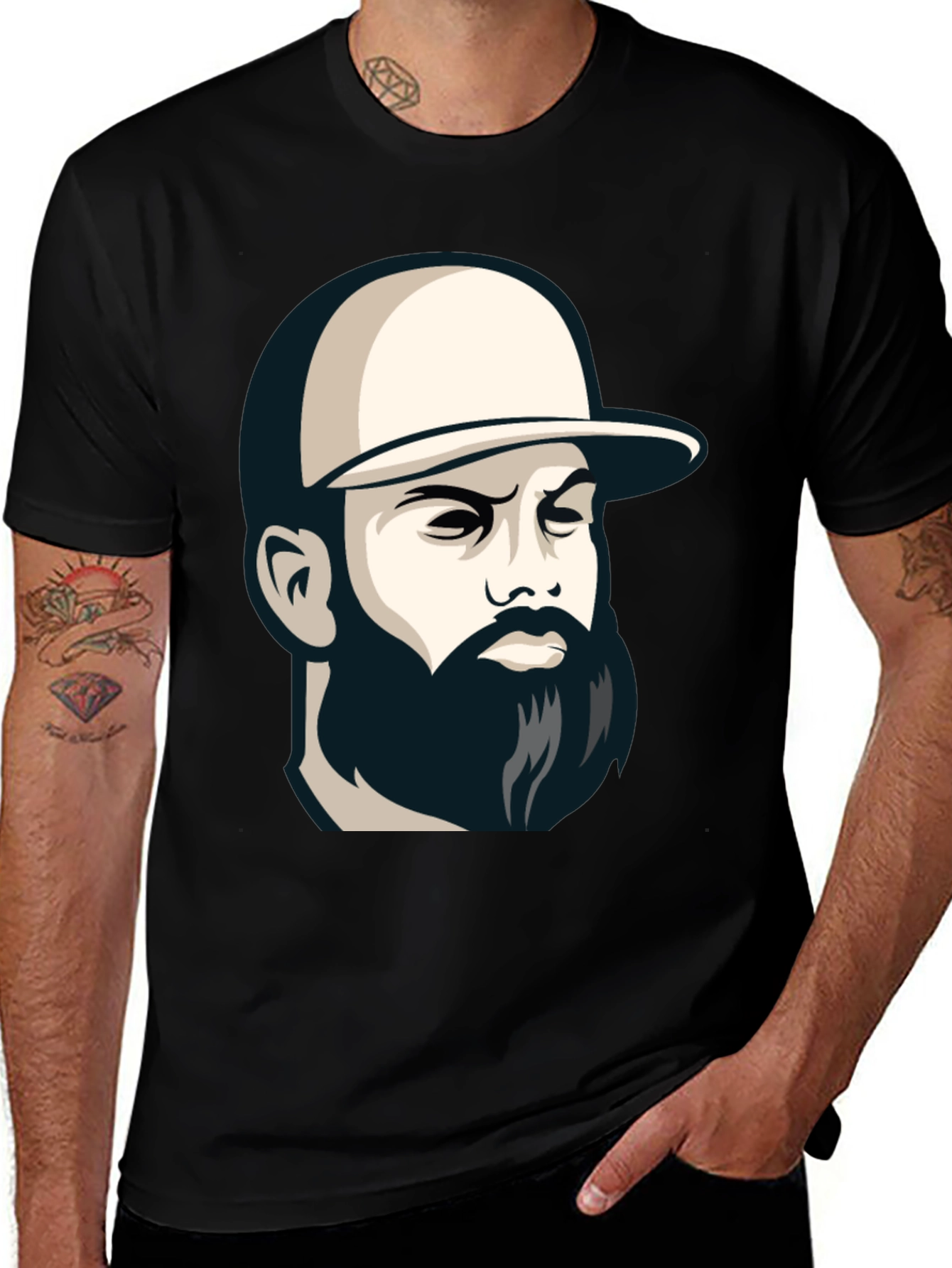 Black T-Shirt with Bearded Man Graphic