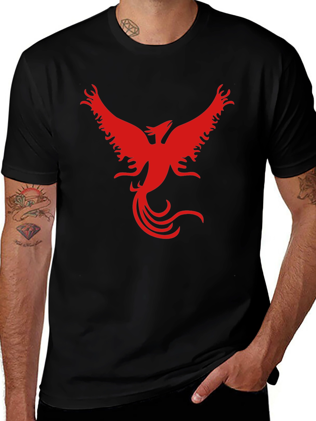 Variant 28 of Red Phoenix Graphic Black T-Shirt
