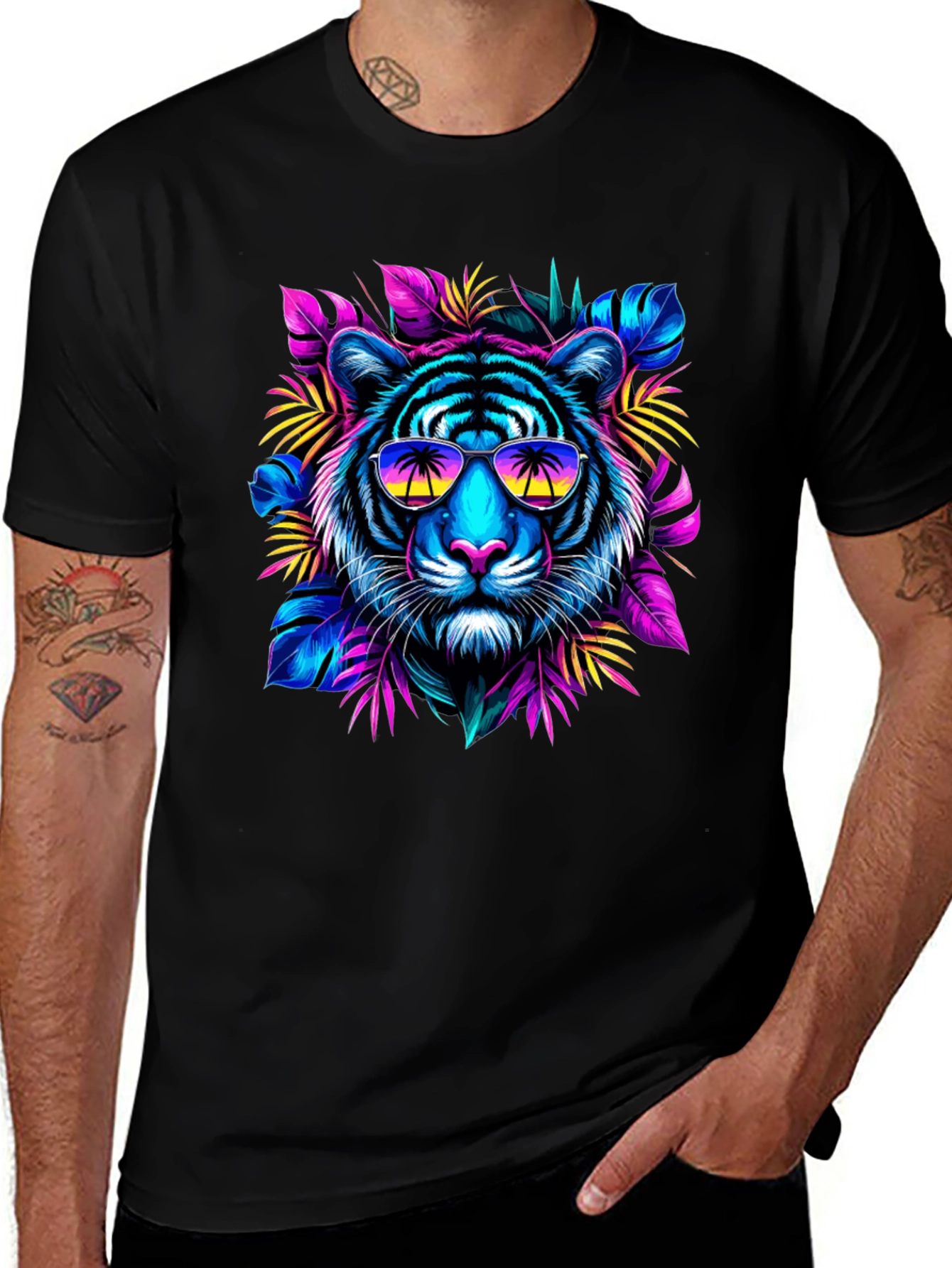 Variant 12 of Neon Tiger Graphic Tee - Tropical Vibes