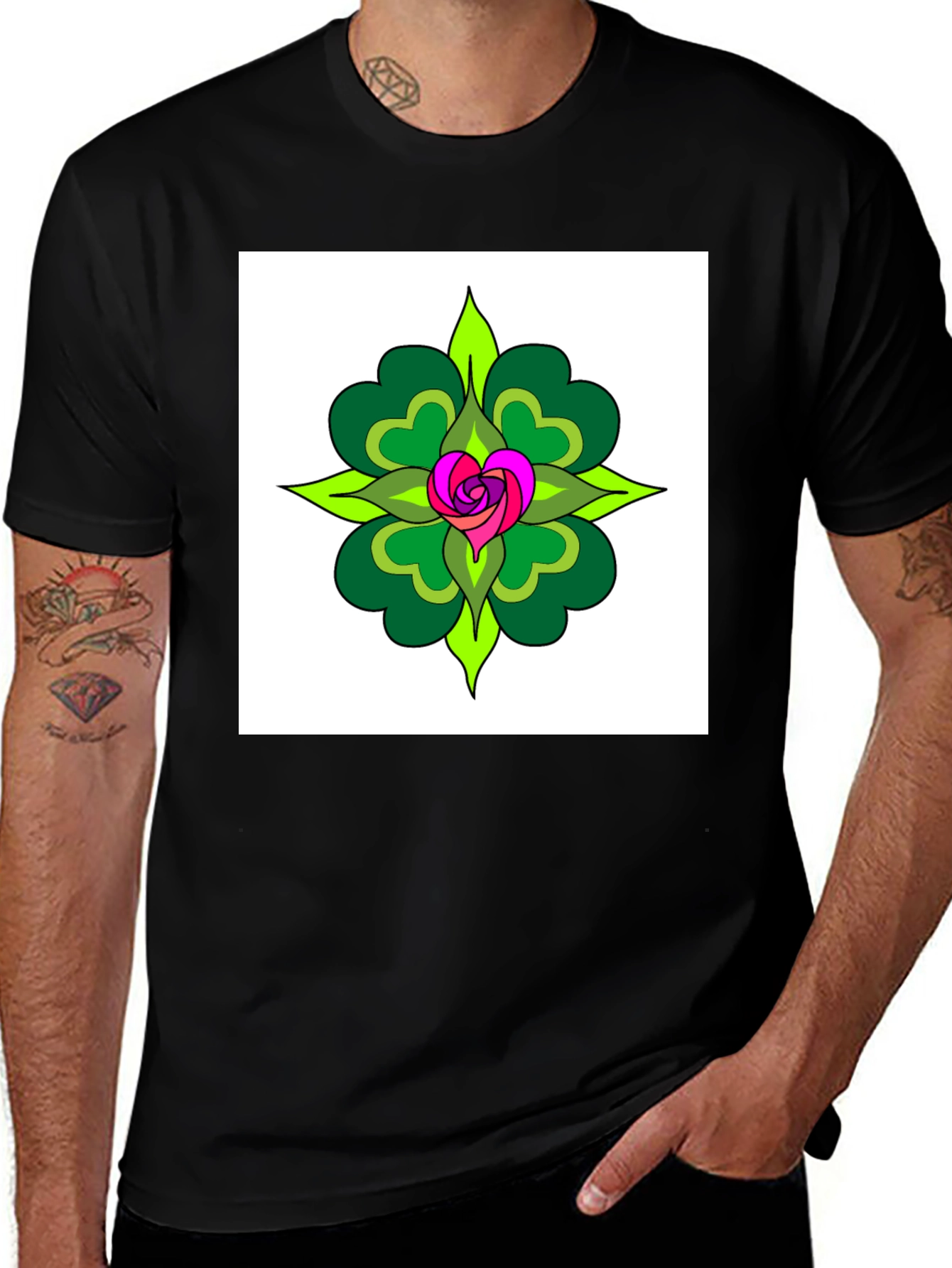 Variant 10 of Floral Heart Mandala Black T-Shirt
