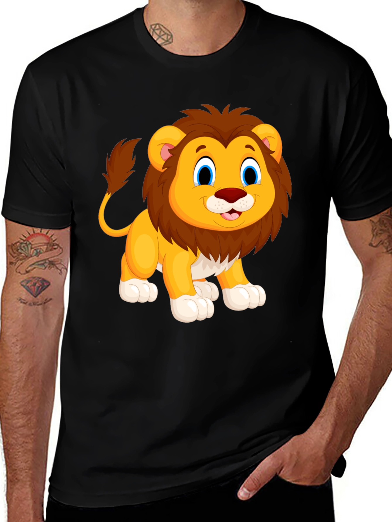 Variant 14 of Cute Lion Cartoon Graphic Black T-Shirt