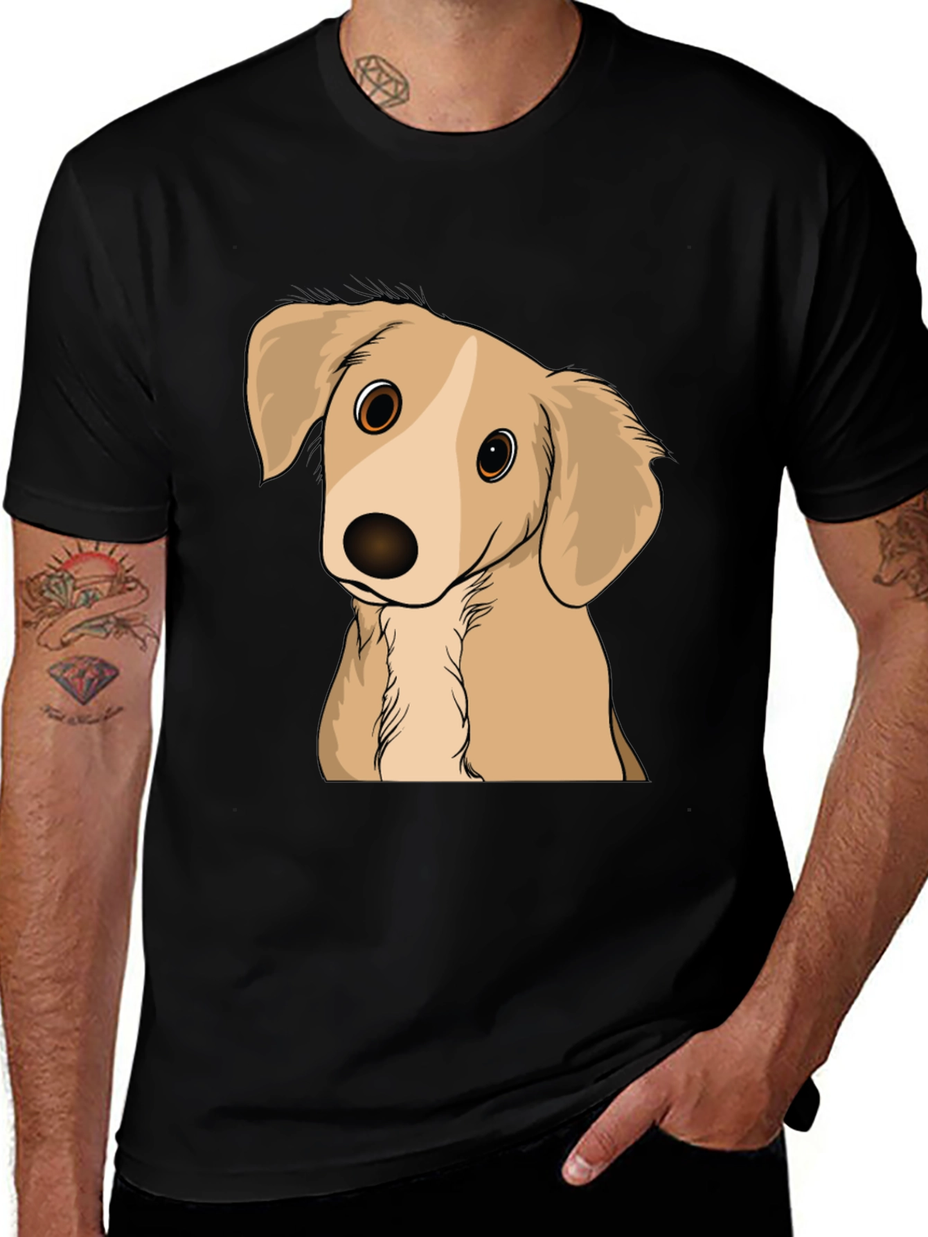 Variant 15 of Cute Cartoon Dog Graphic Black T-Shirt