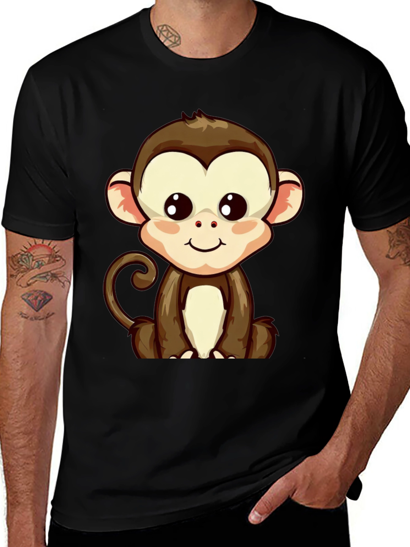 Variant 19 of Cute Cartoon Monkey Graphic Black T-Shirt
