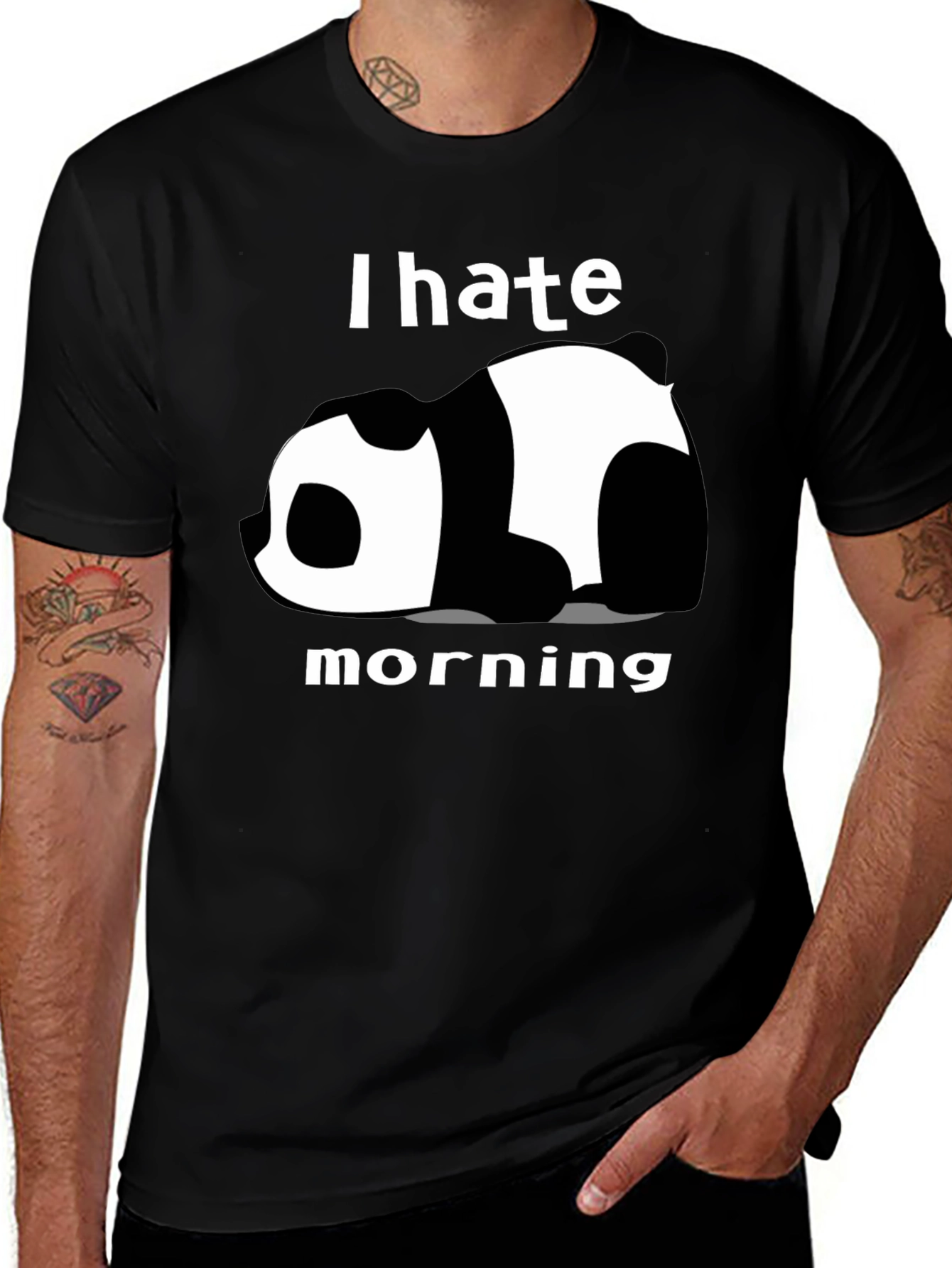 Variant 21 of I Hate Morning Panda Graphic Tee - Black