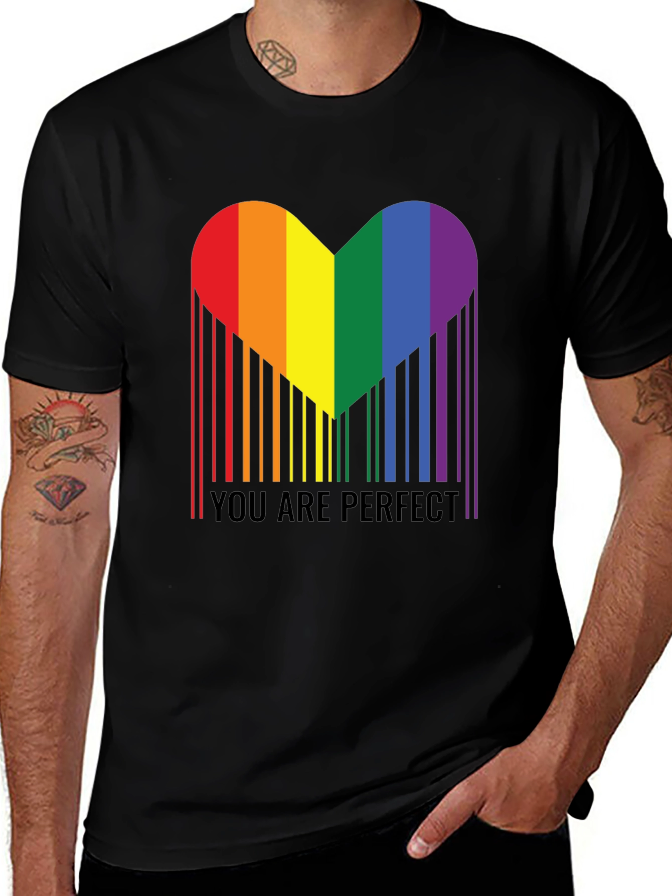 LGBTQ+ Pride Heart Barcode T-Shirt - You Are Perfect