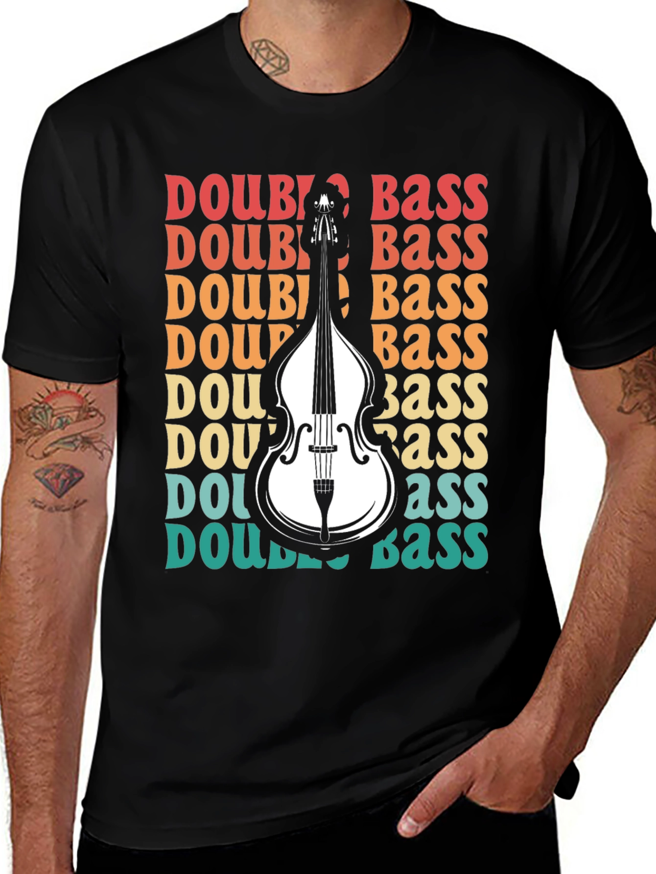 Variant 16 of Double Bass Graphic Tee - Retro Music Lover Shirt