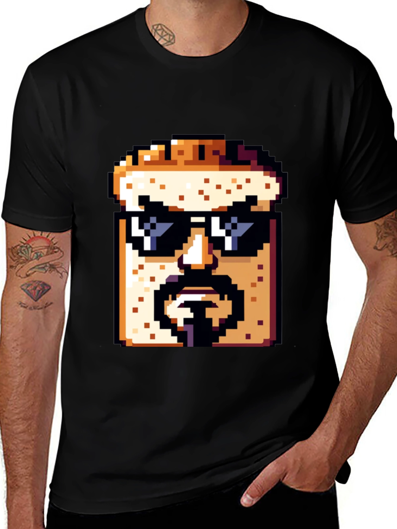 Variant 16 of Pixel Art Cool Character T-Shirt - Black