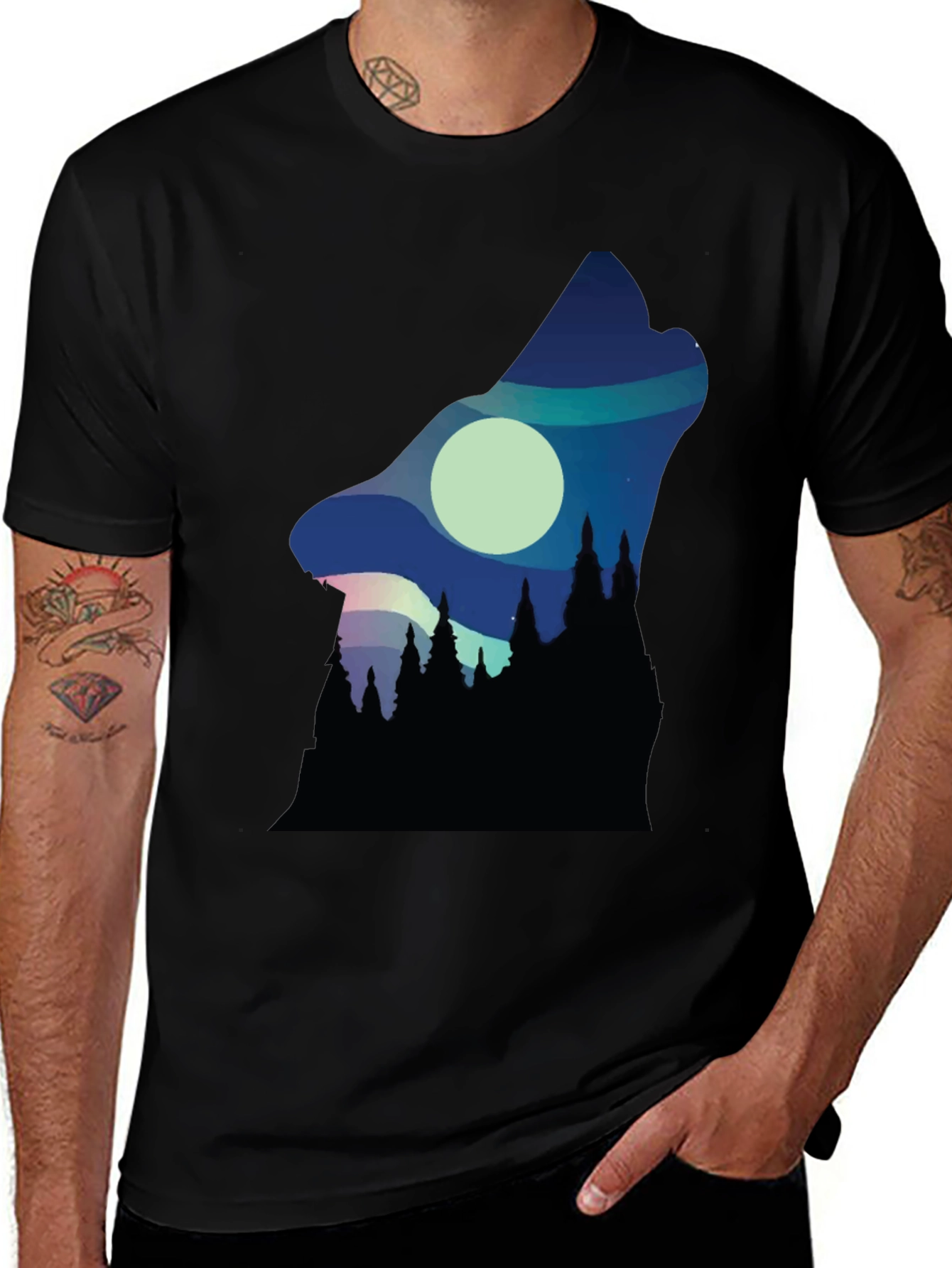 Variant 24 of Wolf Howl Silhouette Graphic Tee - Black