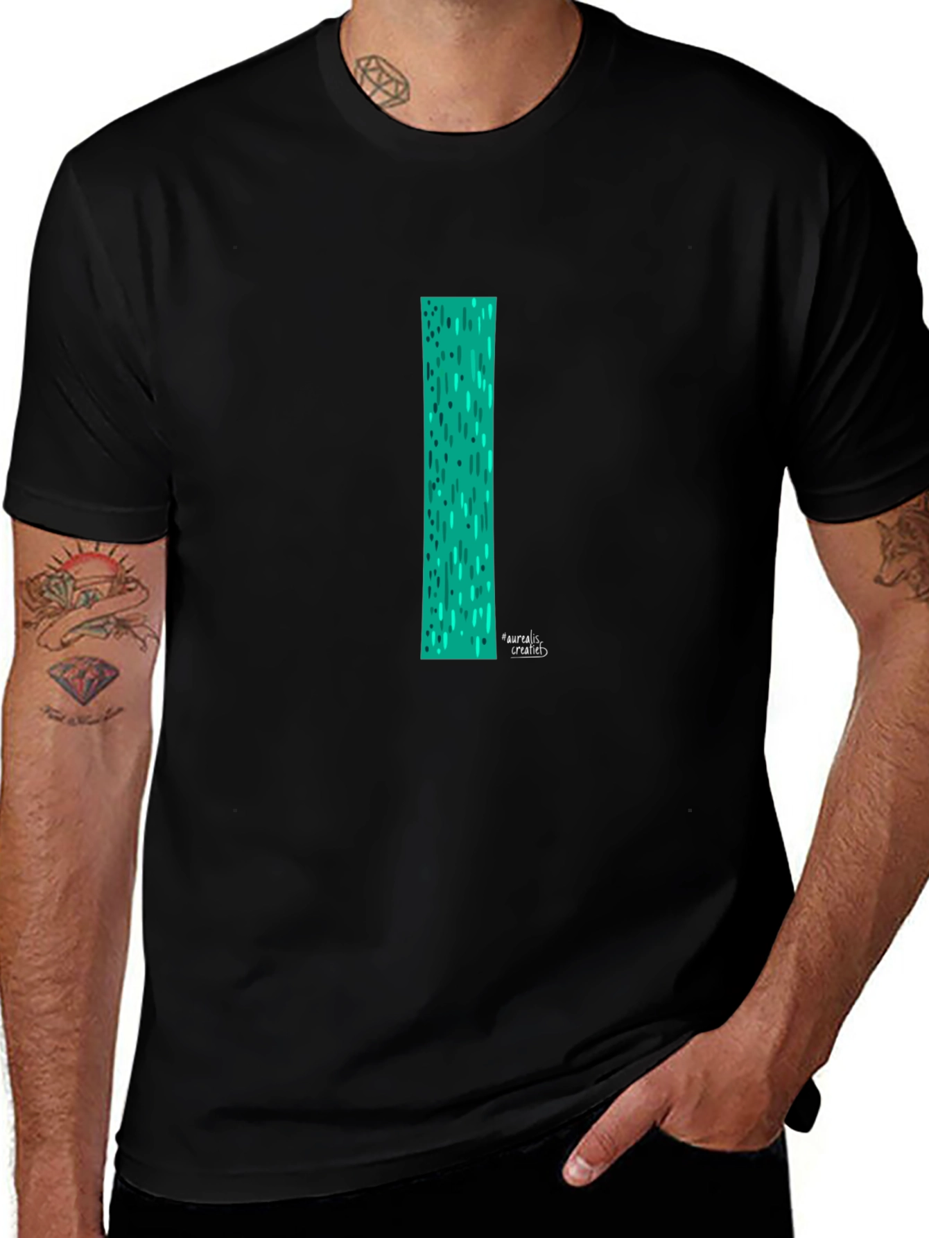 Variant 9 of Geometric Teal Pattern Men's Black T-Shirt
