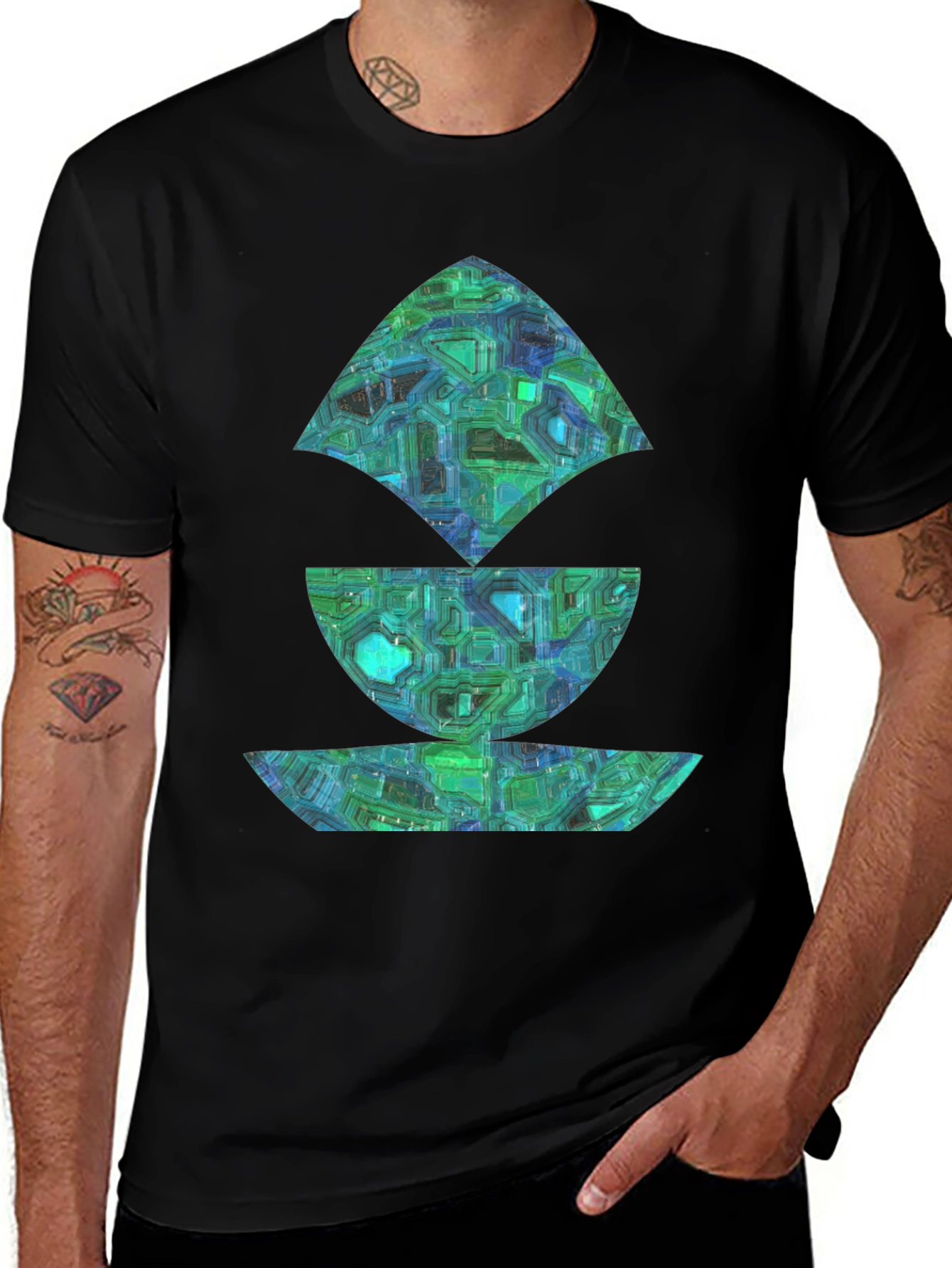 Variant 23 of Abstract Geometric Graphic Print Black T-Shirt