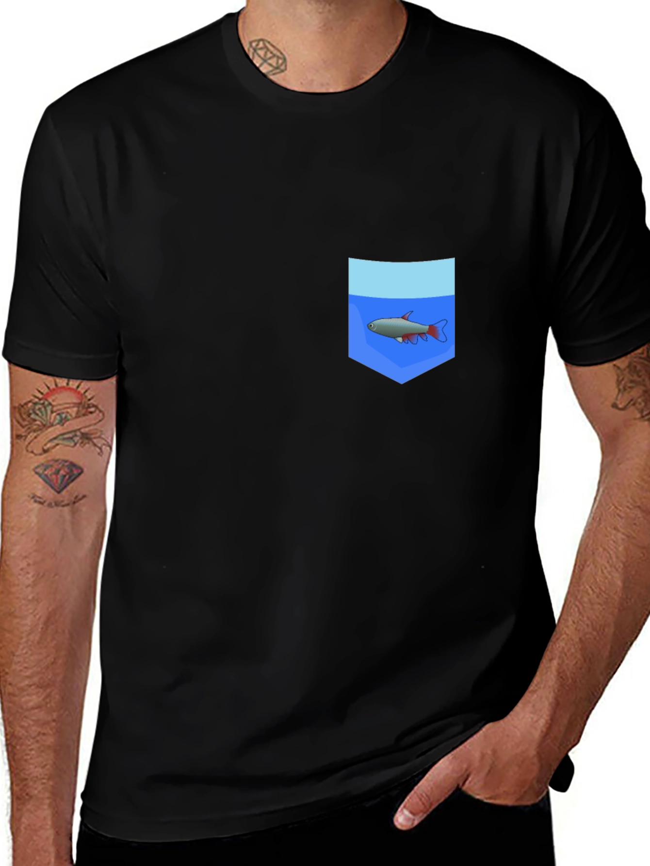 Variant 5 of Fish in Pocket Black T-Shirt