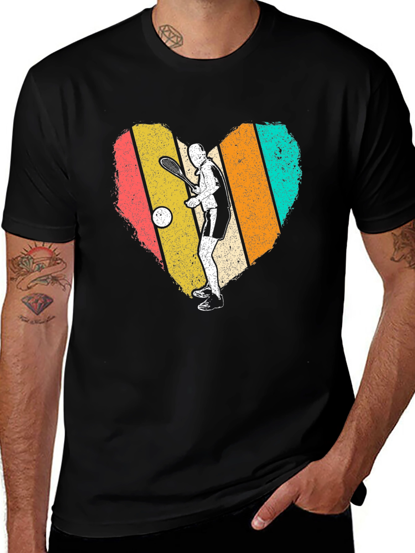 Variant 5 of Retro Tennis Heart Graphic T-Shirt - Classic Style