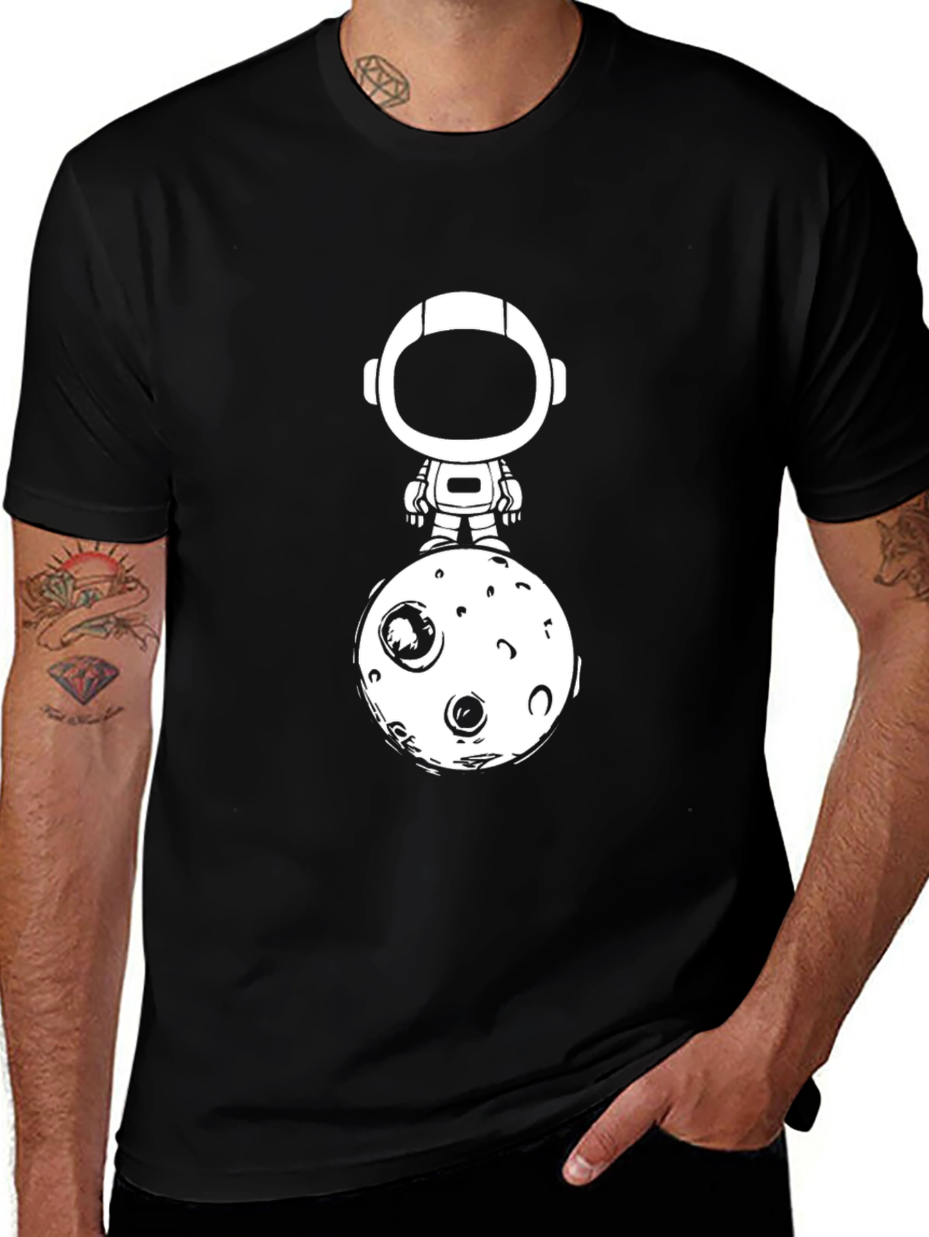 Variant 11 of Astronaut on Moon Graphic Black T-Shirt