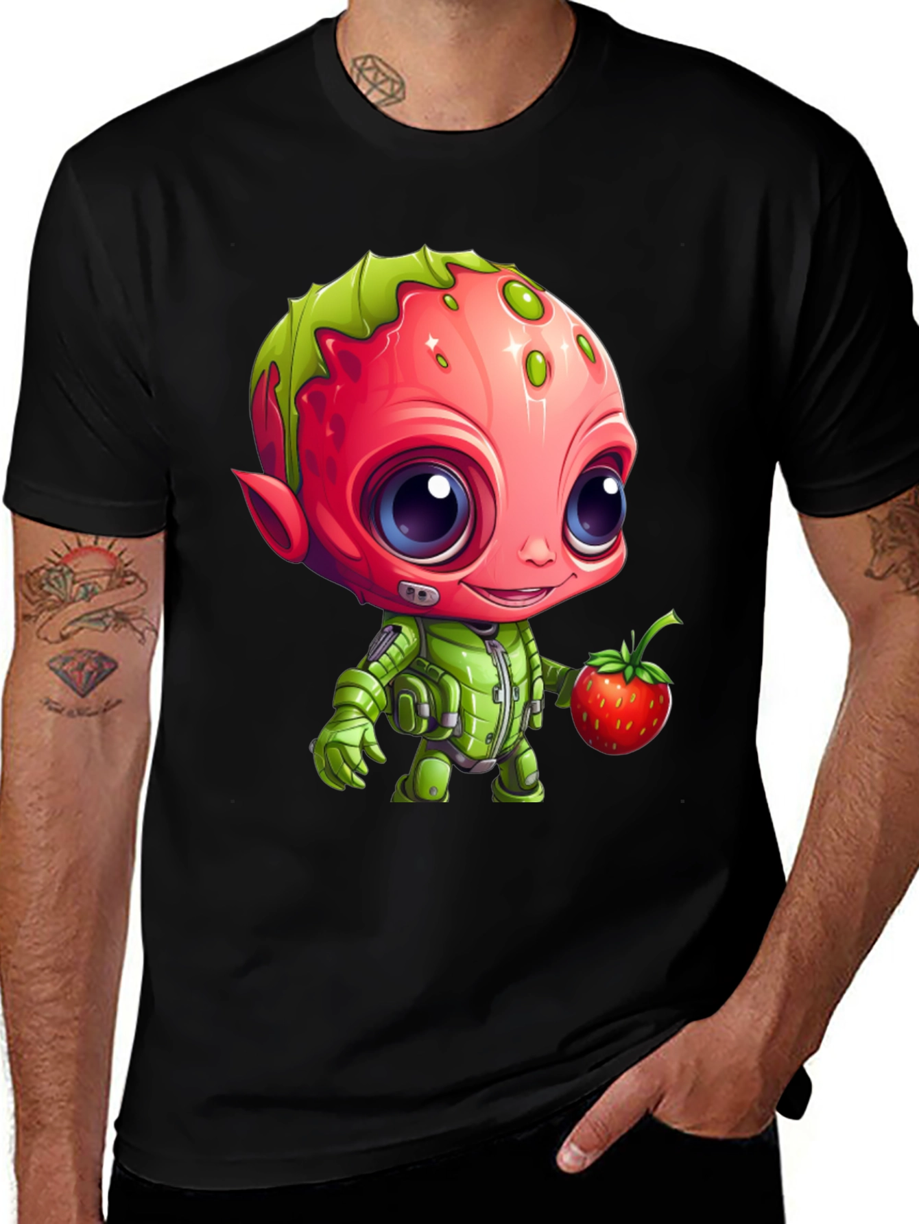 Variant 3 of Strawberry Alien Graphic Tee - Cute & Unique