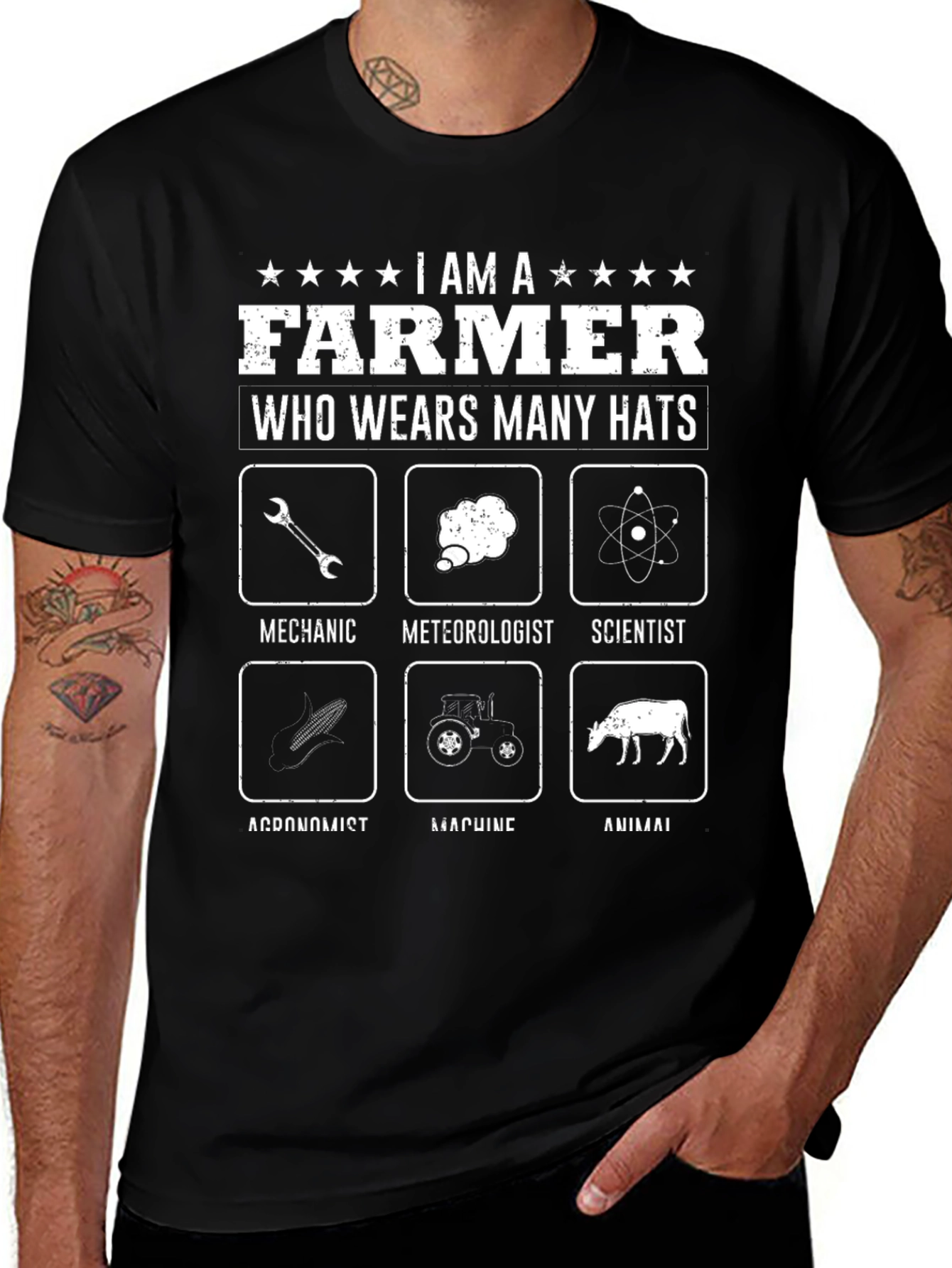 Farmer Who Wears Many Hats Graphic Tee