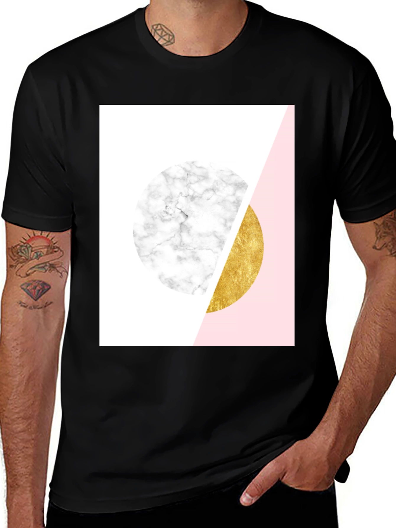Variant 27 of Geometric Marble and Gold Circle T-Shirt