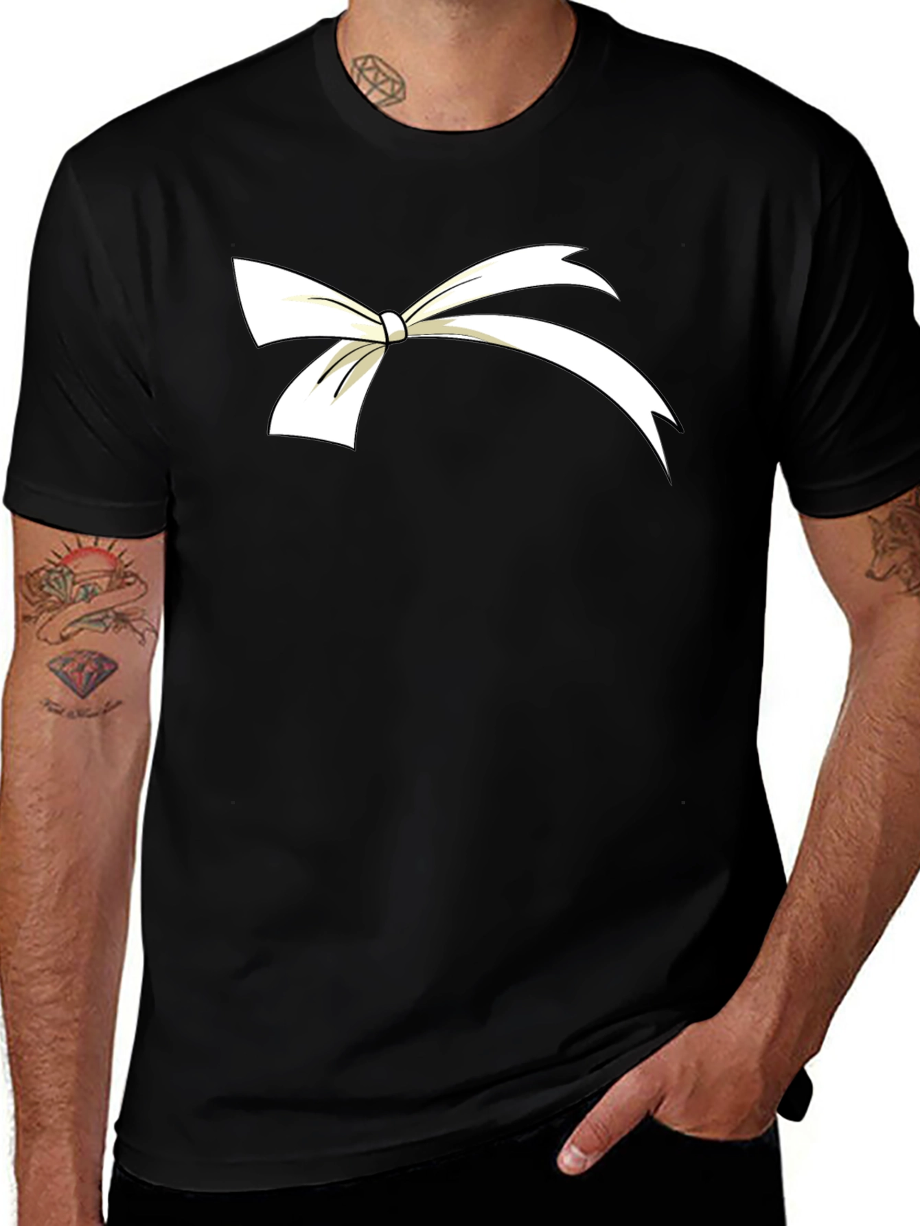Variant 26 of Ribbon Bow Graphic Tee - Stylish Black Casual T-Shirt
