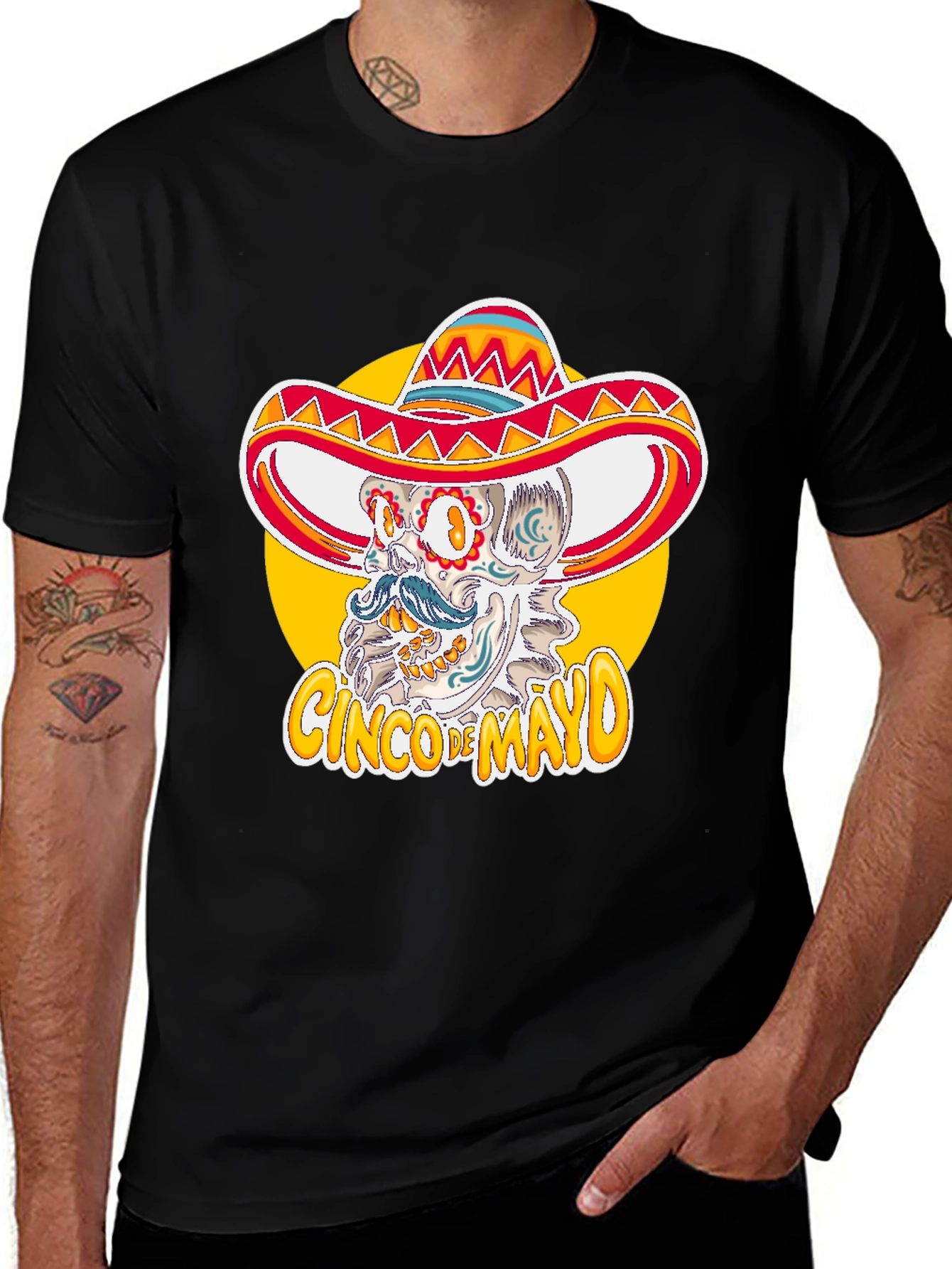 Cinco de Mayo Skull Sombrero T-Shirt - Black