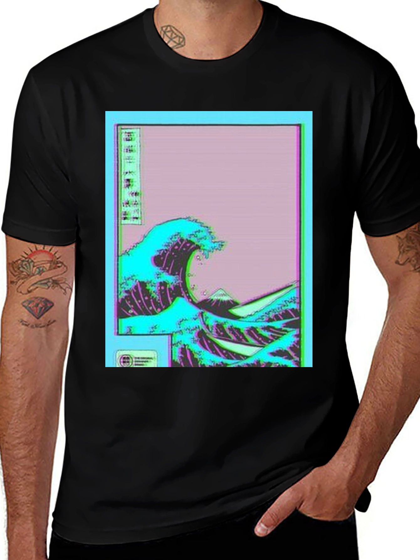 Variant 11 of Vaporwave Great Wave Black T-Shirt