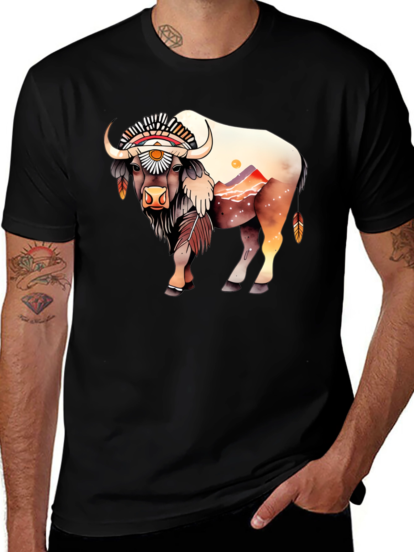 Buffalo Headdress Graphic Tee - Western Style Shirt