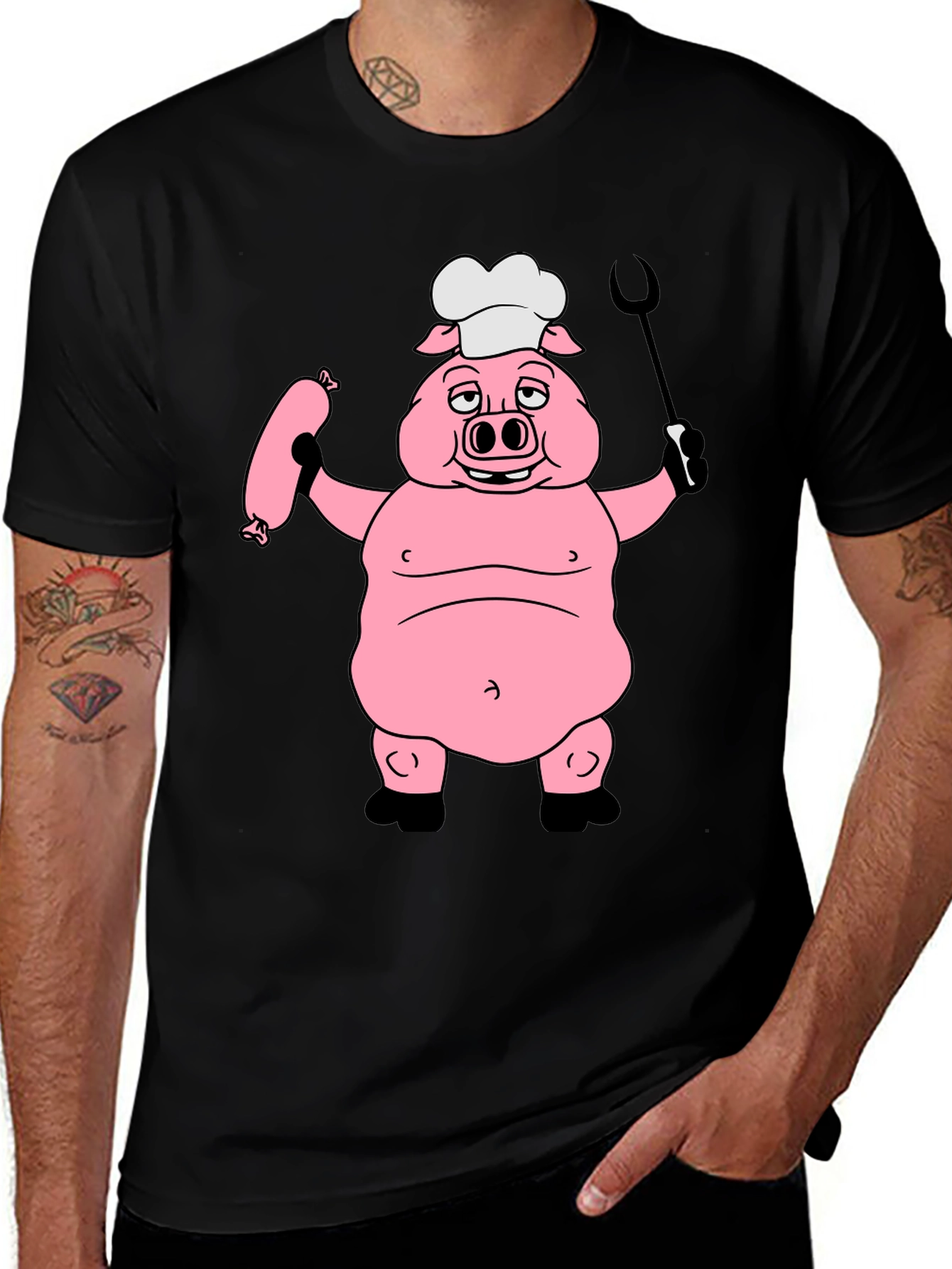 Variant 7 of Chef Pig Graphic Tee - Black Cotton T-Shirt