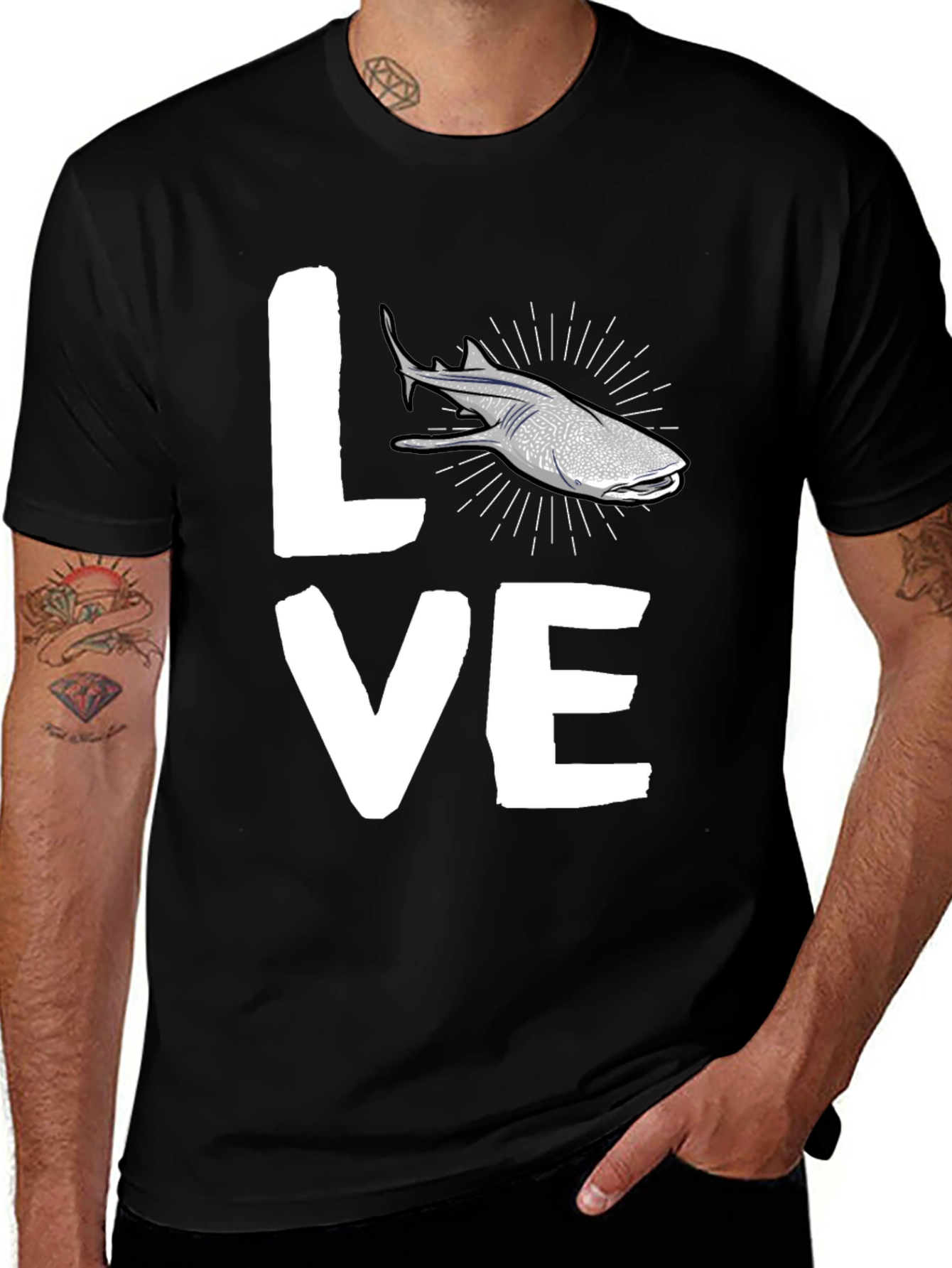 Variant 25 of Love Whale Shark Graphic Black Tee