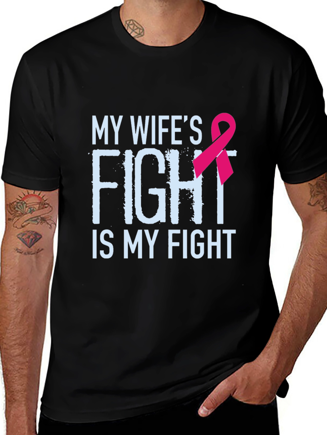 Variant 21 of My Wife's Fight Is My Fight Breast Cancer Awareness T-Shirt