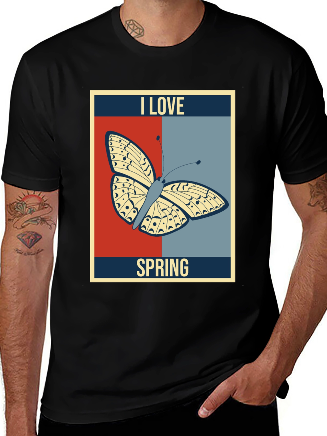 Variant 24 of I Love Spring Butterfly Graphic Tee - Black