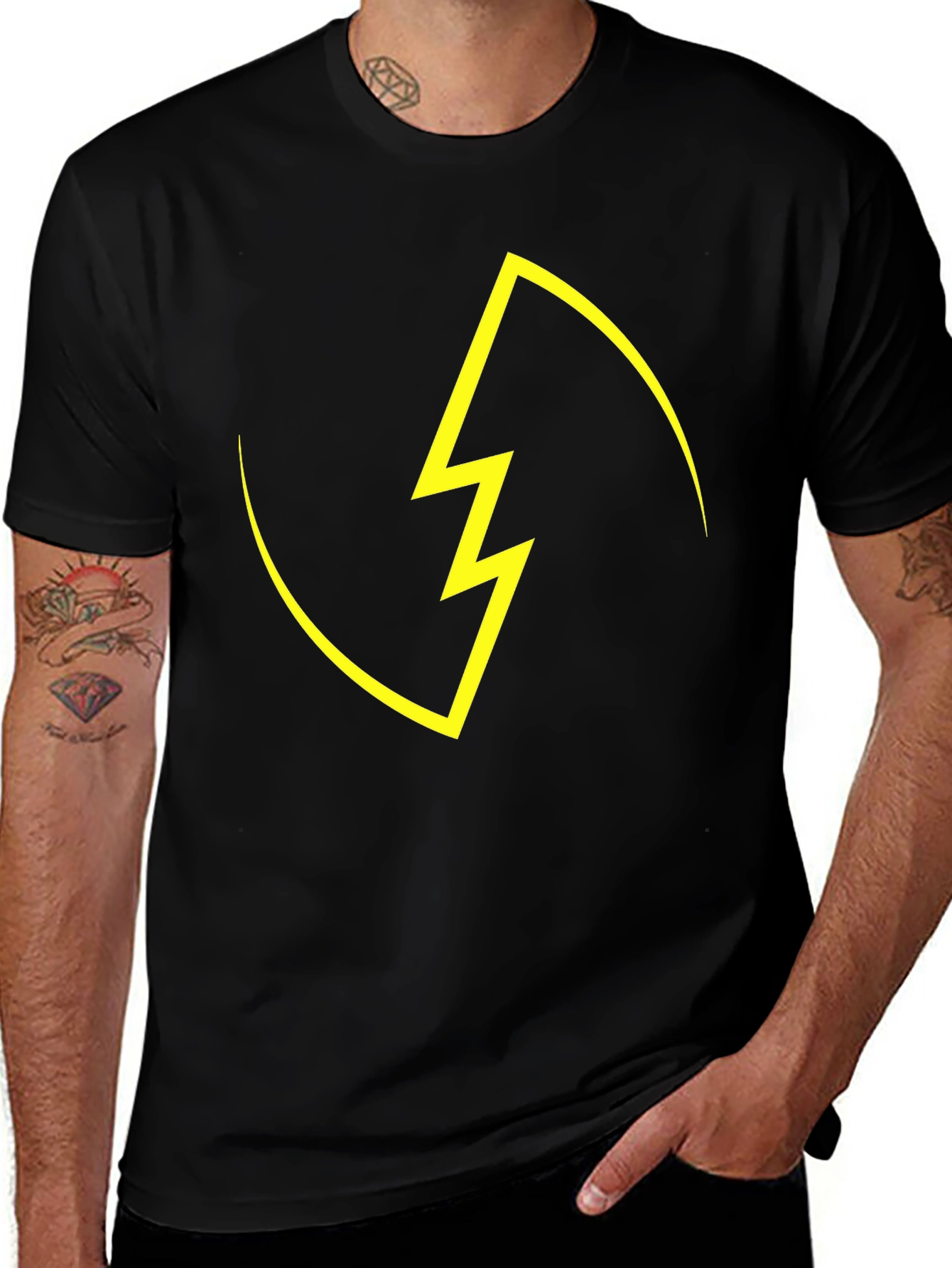 Variant 16 of Black T-Shirt with Yellow Lightning Bolt Design