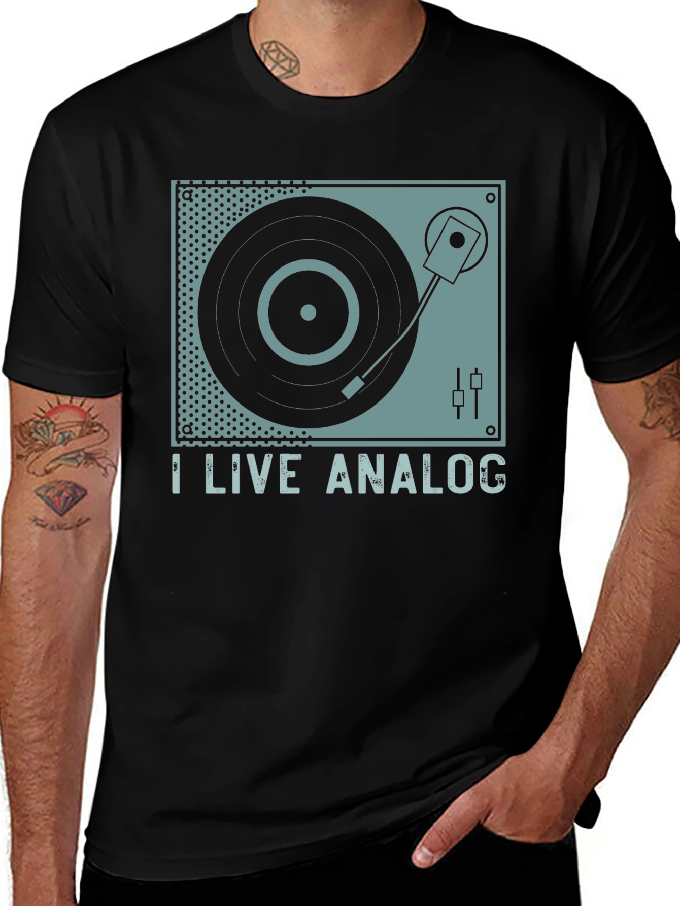 Variant 4 of I Live Analog Record Player Graphic T-Shirt