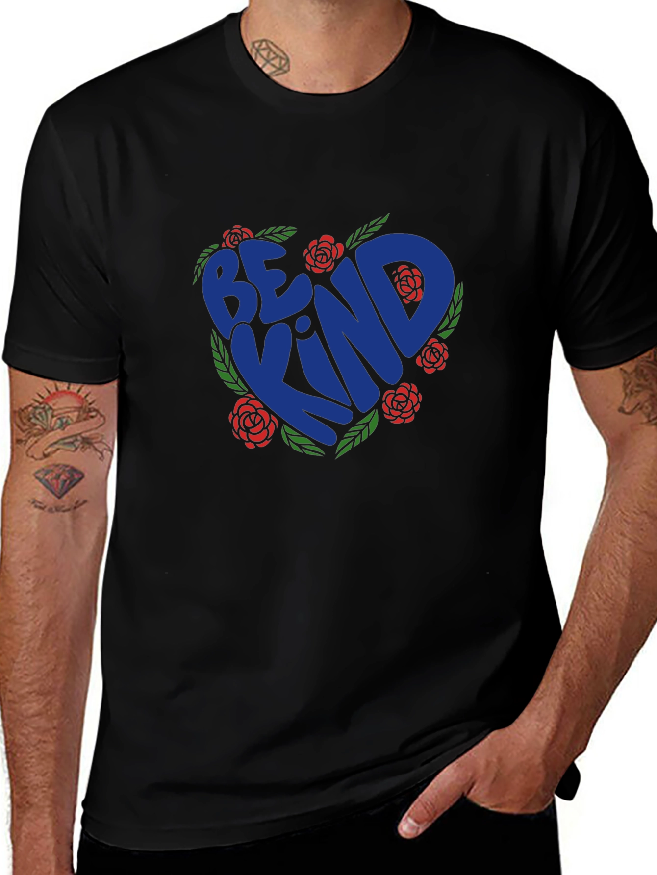 Variant 14 of Be Kind Heart Rose Graphic T-Shirt - Black