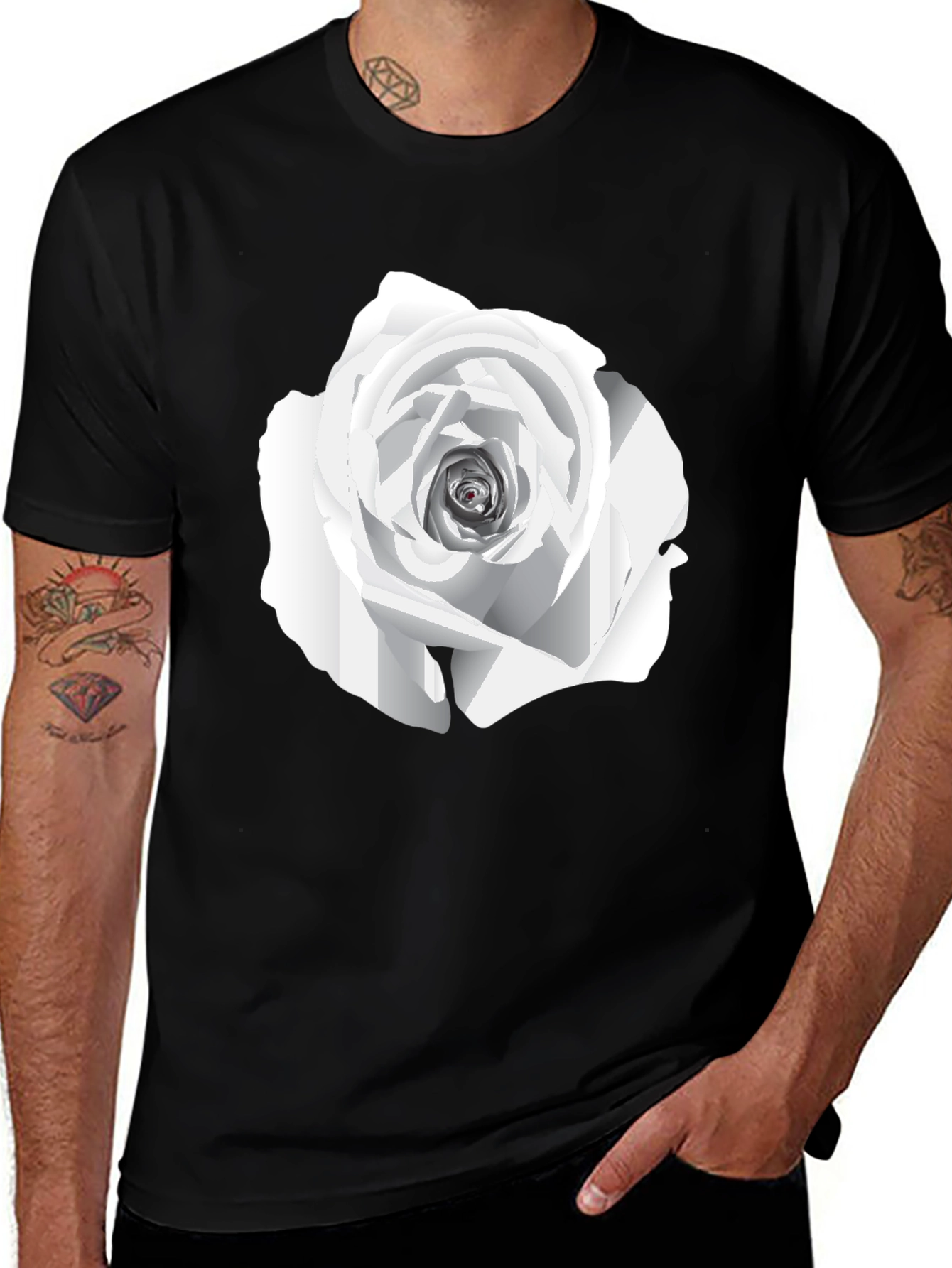 Variant 2 of White Rose Graphic Tee - Stylish Men's Black T-Shirt