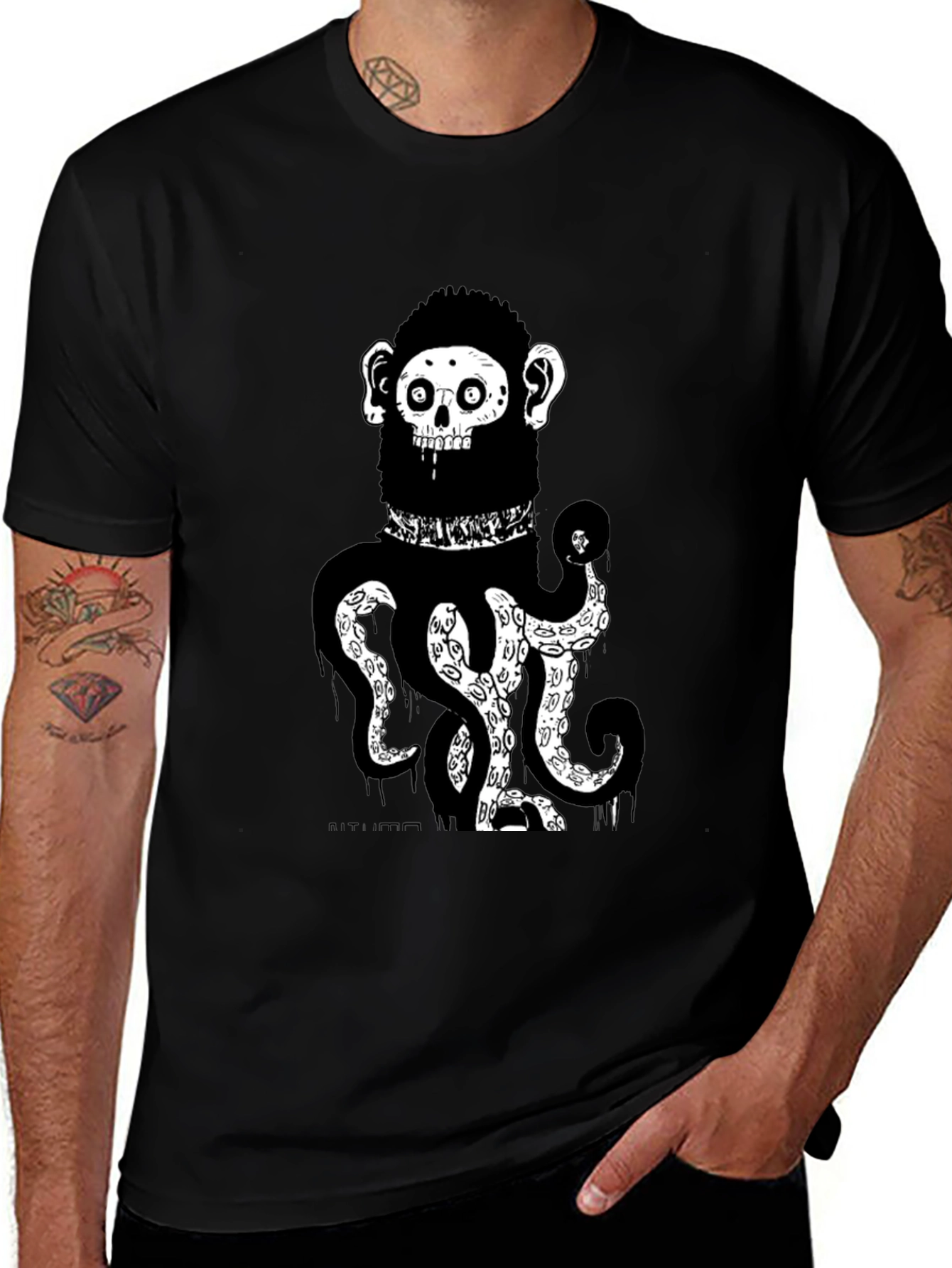 Skull Monkey Graphic Tee - Black Cotton T-Shirt