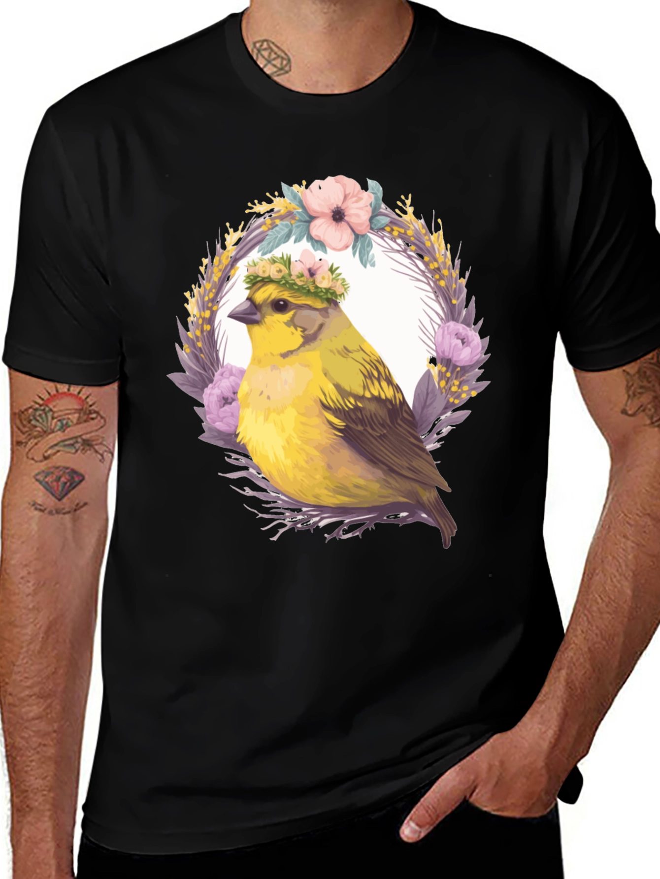 Variant 13 of Floral Bird Graphic Tee - Nature Inspired Design