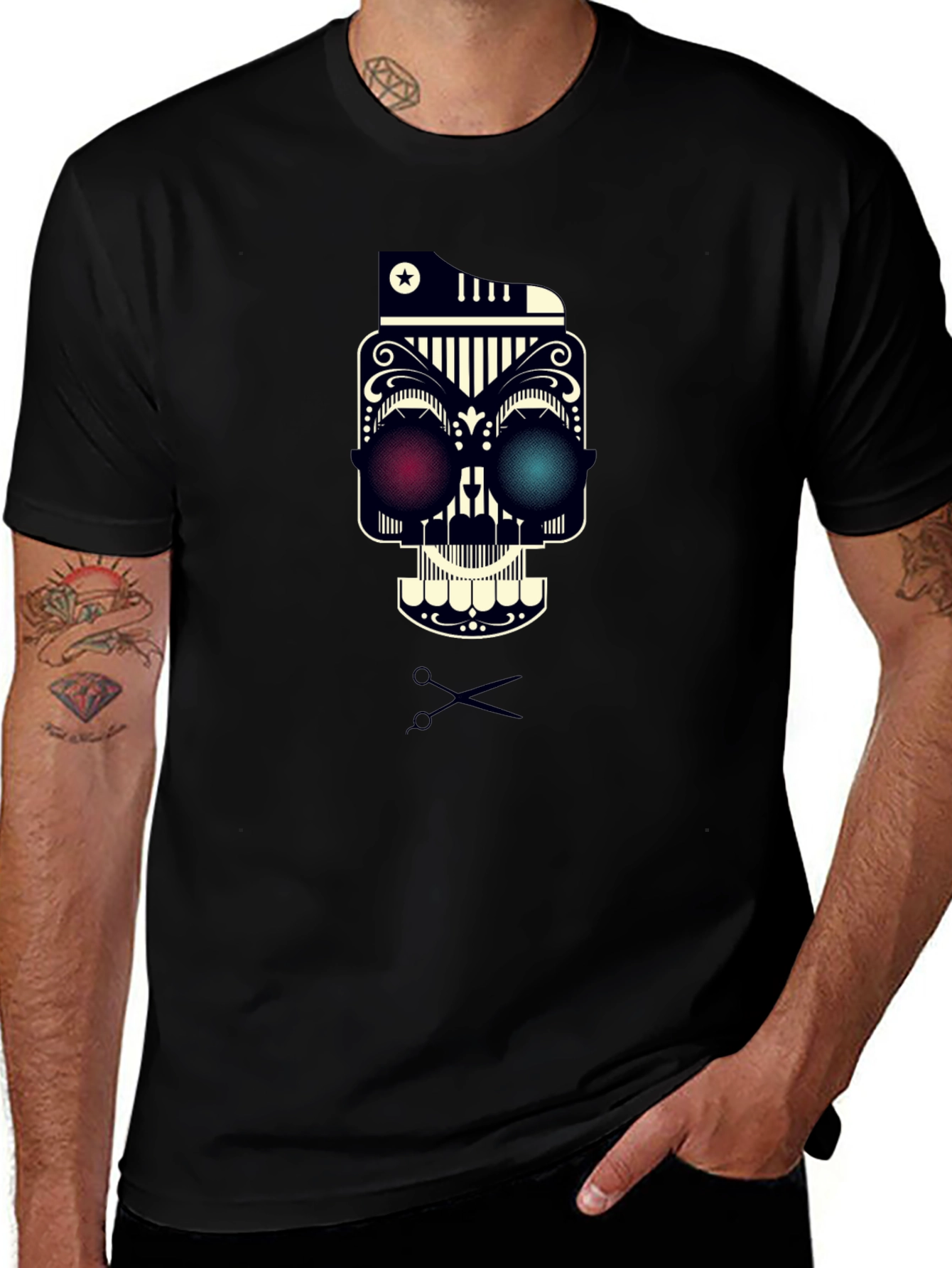 Variant 17 of Skull Barber T-Shirt - Cool Graphic Tee