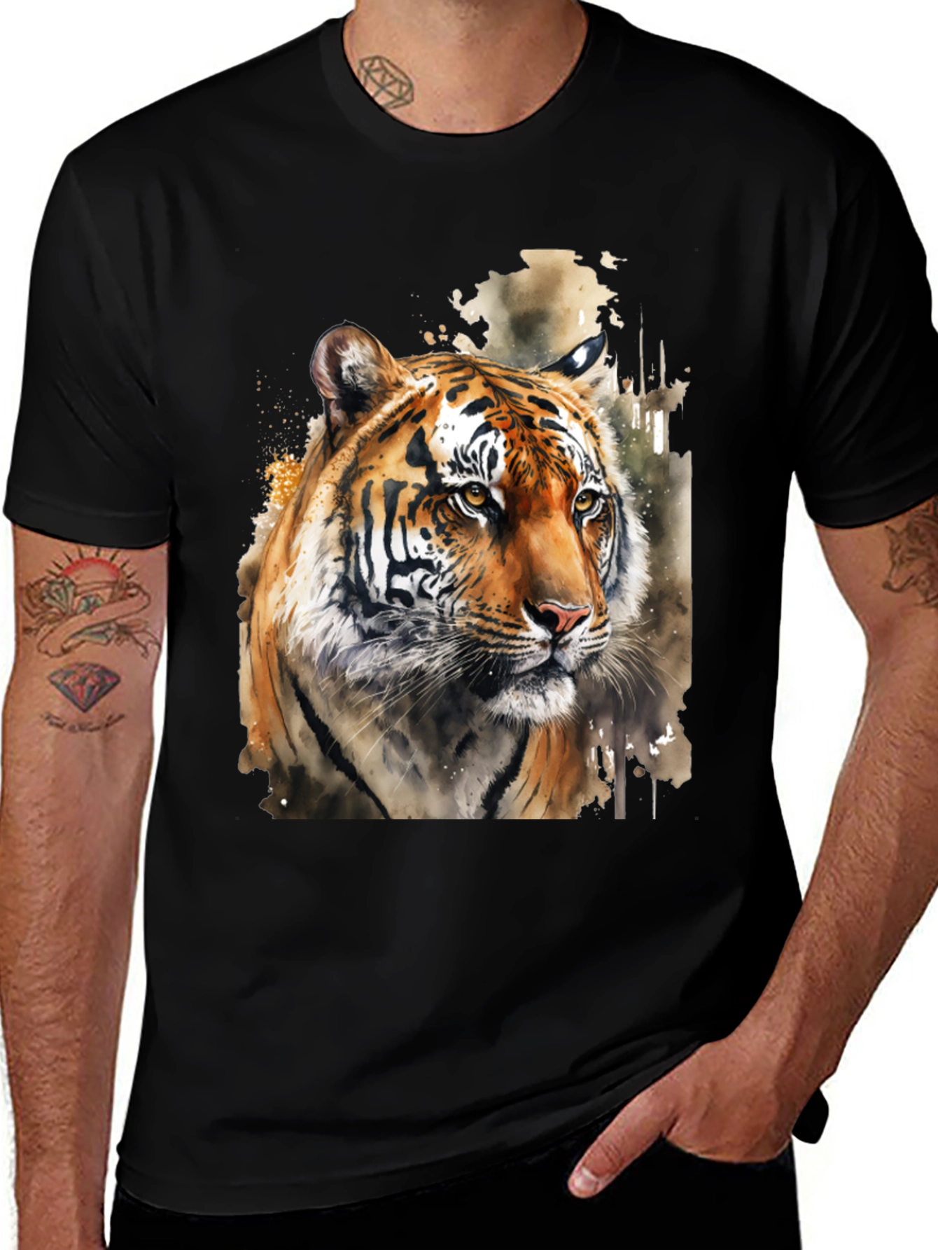 Variant 15 of Tiger Watercolor Graphic Tee - Black