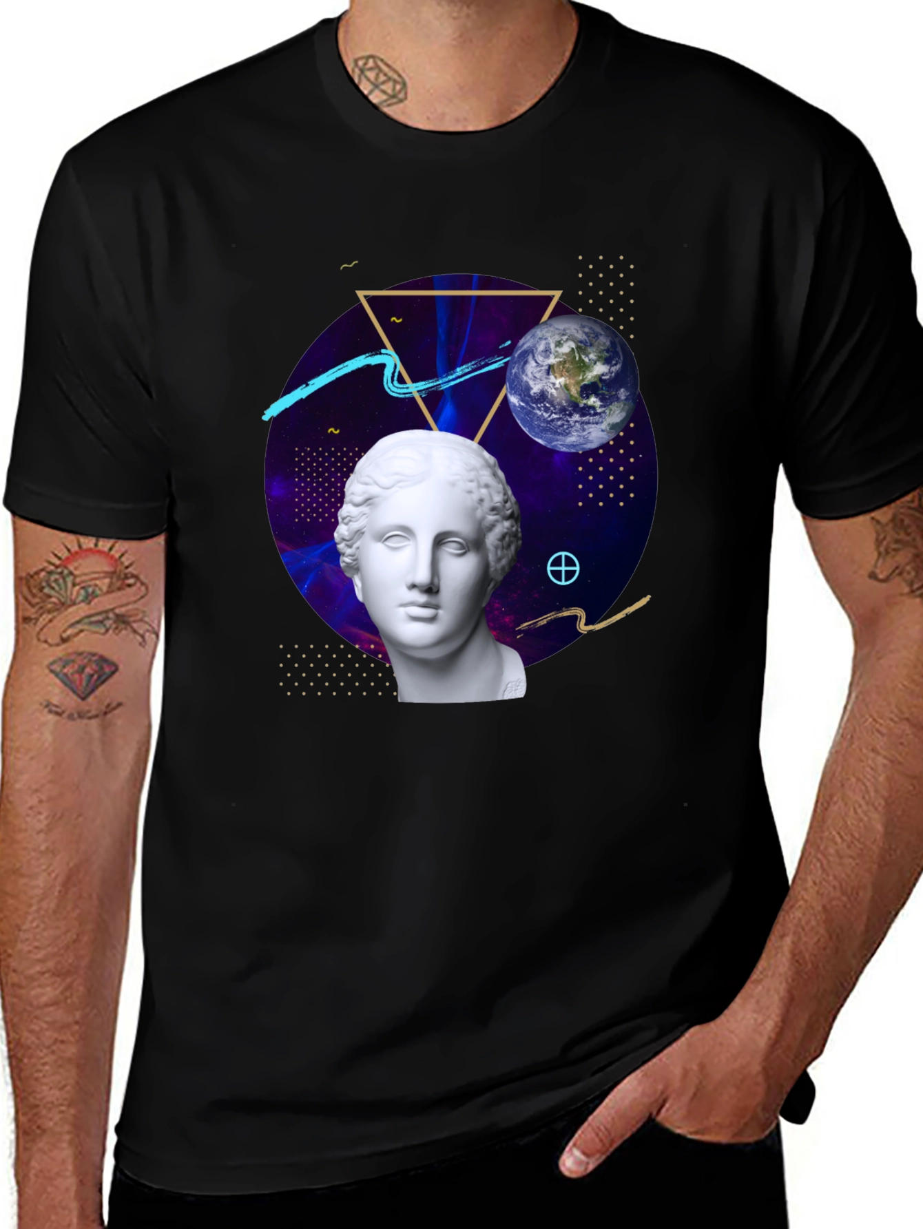 Black Cosmic Bust Tee - Unique Graphic Design T-Shirt main image