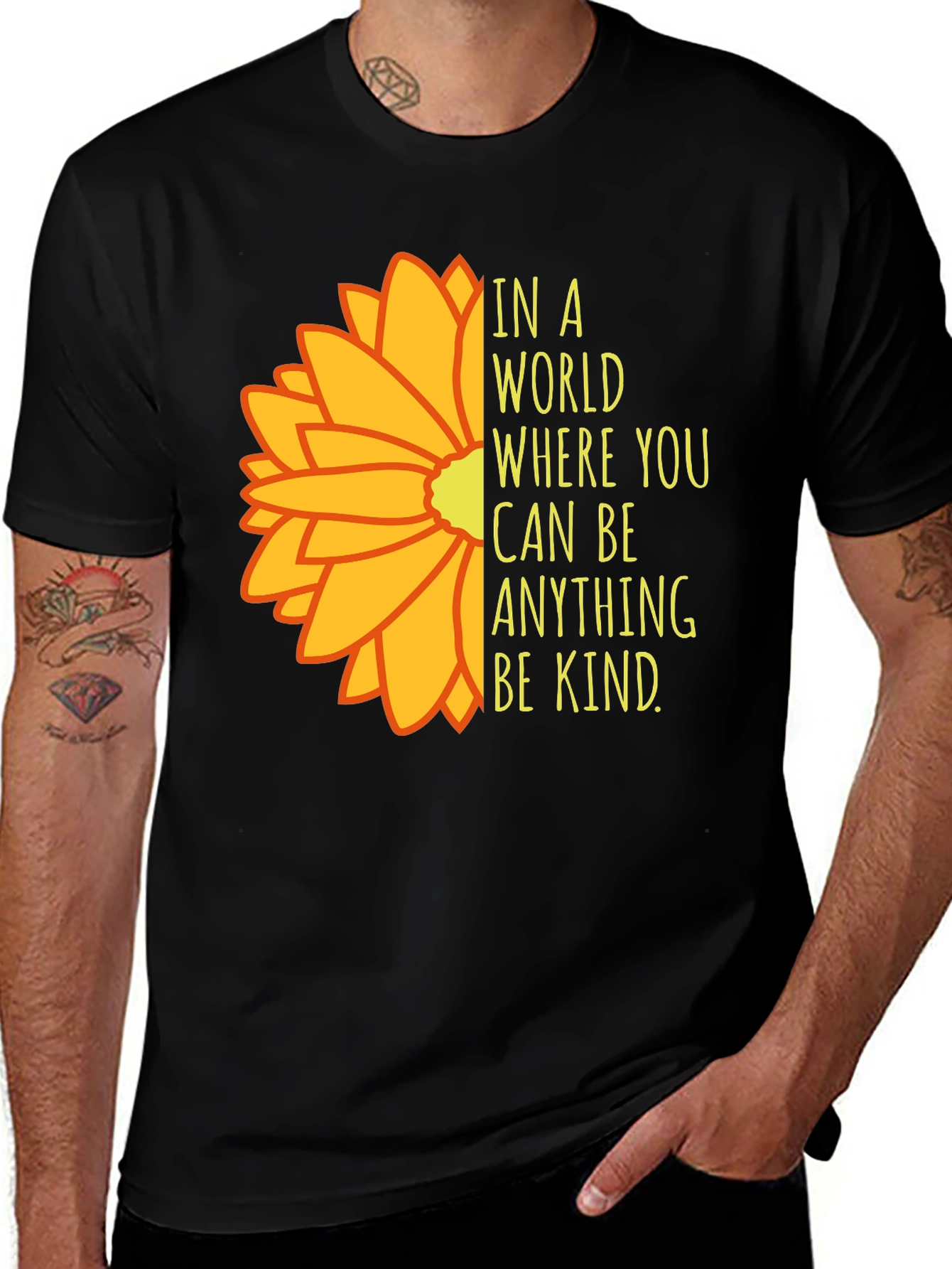Variant 16 of Kindness Sunflower Graphic Tee - Black
