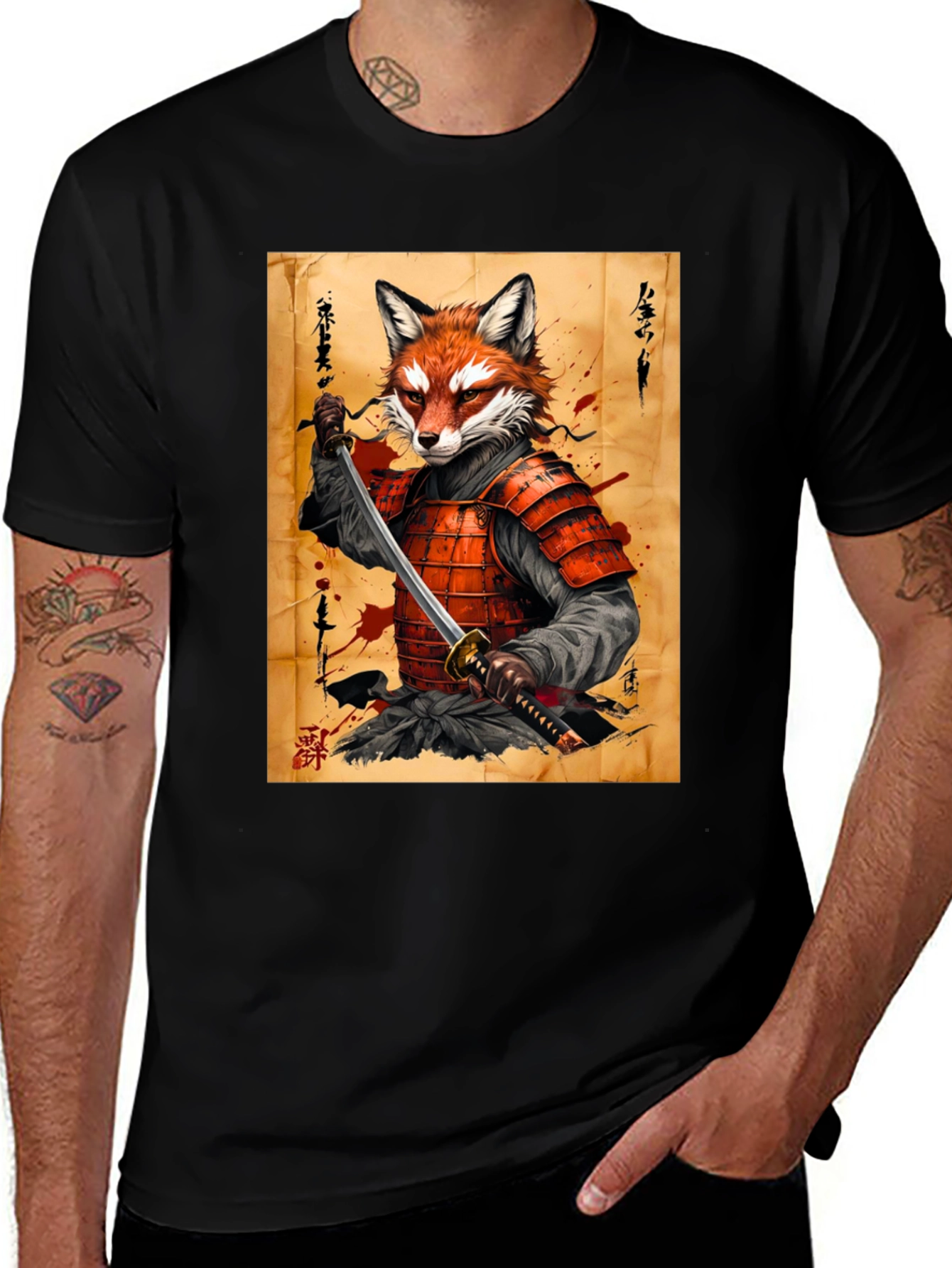 Variant 16 of Fox Samurai Graphic T-Shirt - Unique Design