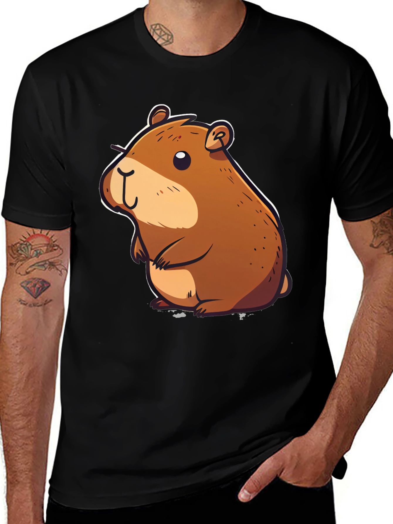 Variant 25 of Cute Cartoon Hamster Black T-Shirt