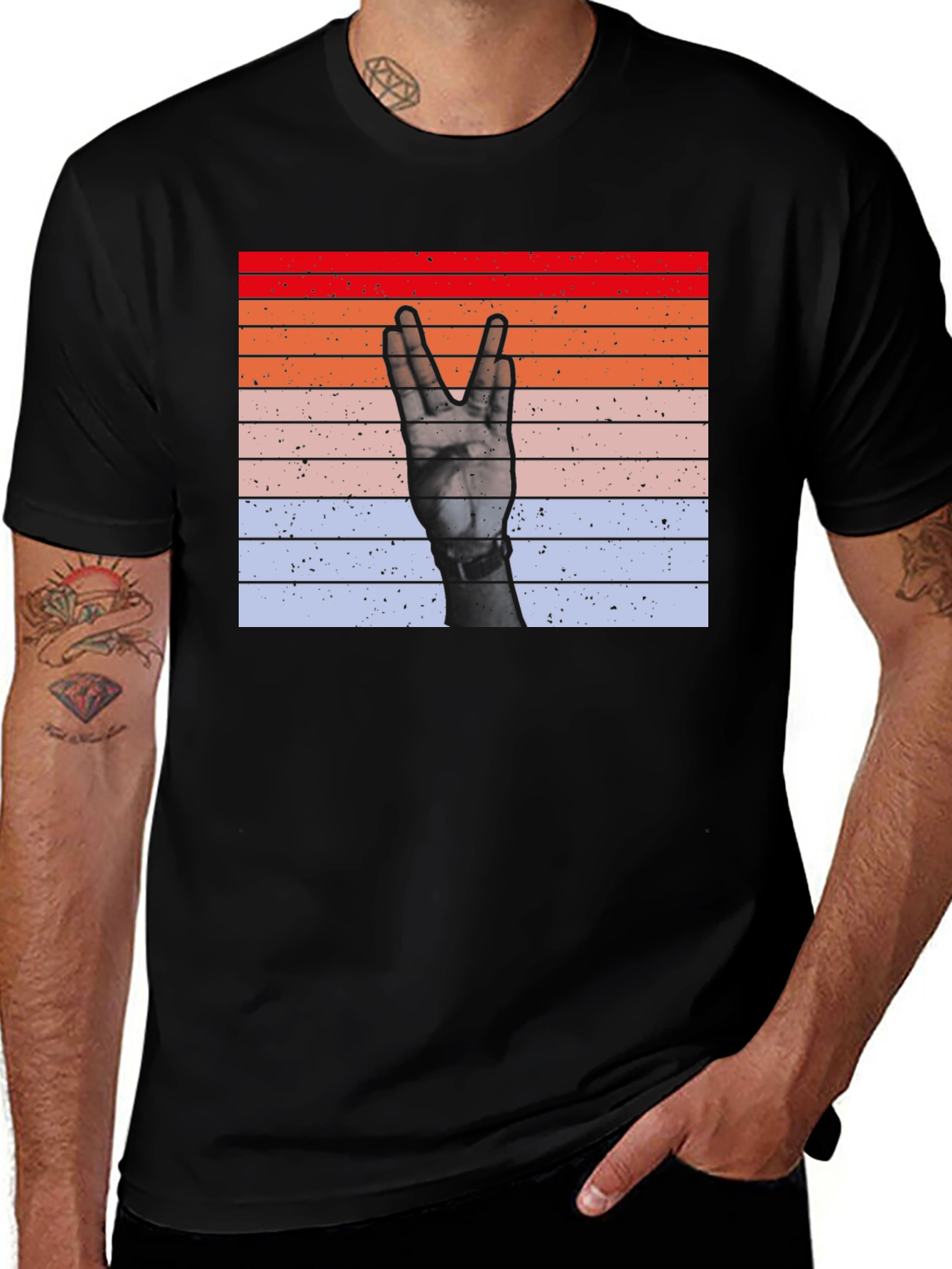 Variant 27 of Retro Striped Hand Gesture Graphic T-Shirt